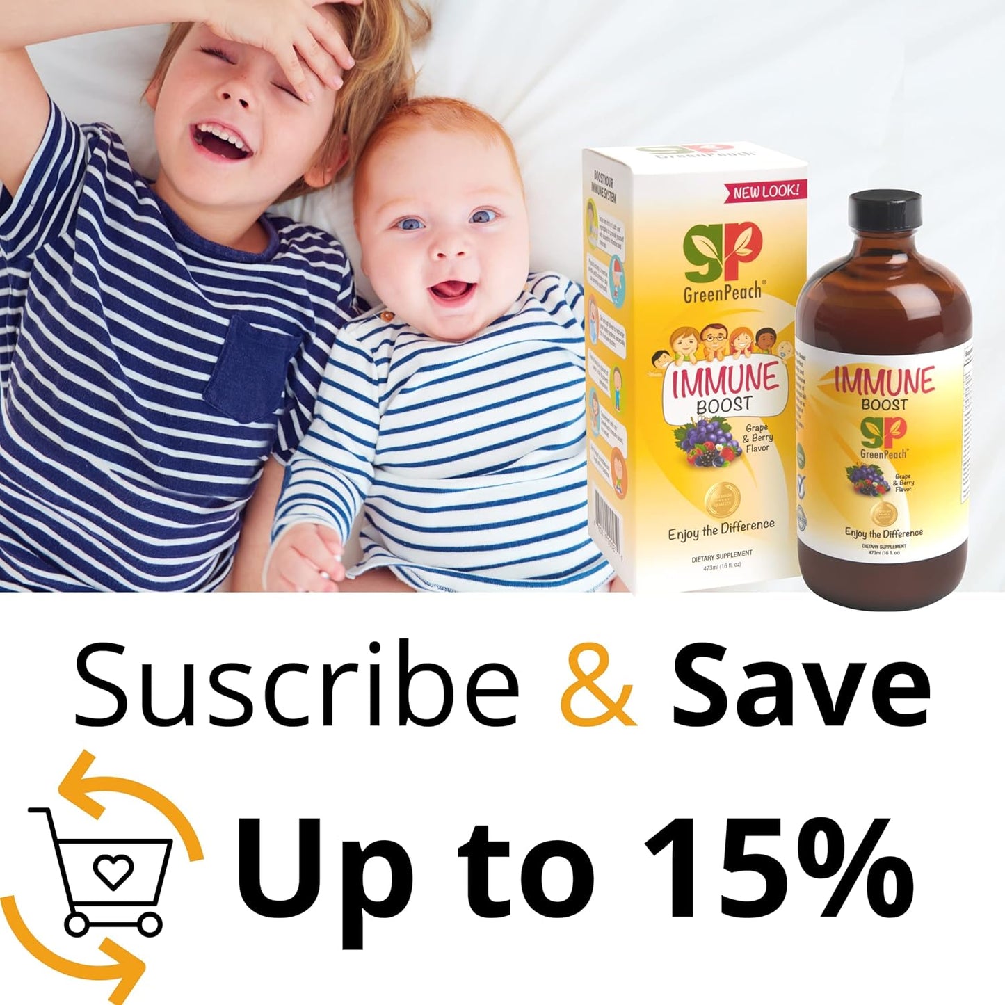 Organic Elderberry Syrup & GreenPeach Liquid Immune Support for Kids - Vitamin C D E Zinc Formula for Children's Immune Health