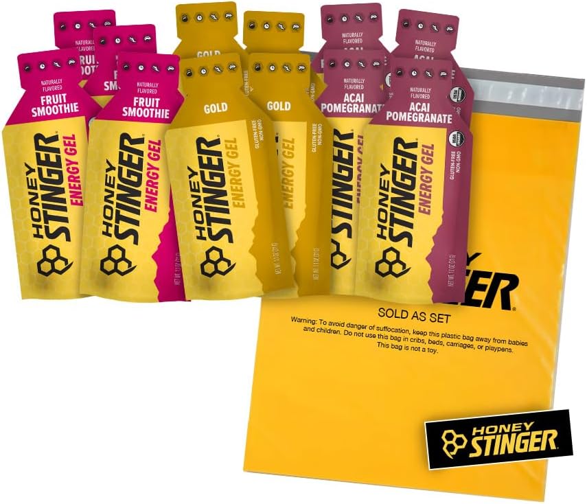 Organic Energy Gel Variety Pack - 12 Count with Sticker - 4 Flavors - Energy Source for Any Activity - Acai Pomegranate, Gold, Fruit Smoothie - Honey Stinger