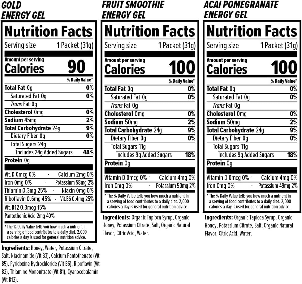 Organic Energy Gel Variety Pack - 12 Count with Sticker - 4 Flavors - Energy Source for Any Activity - Acai Pomegranate, Gold, Fruit Smoothie - Honey Stinger