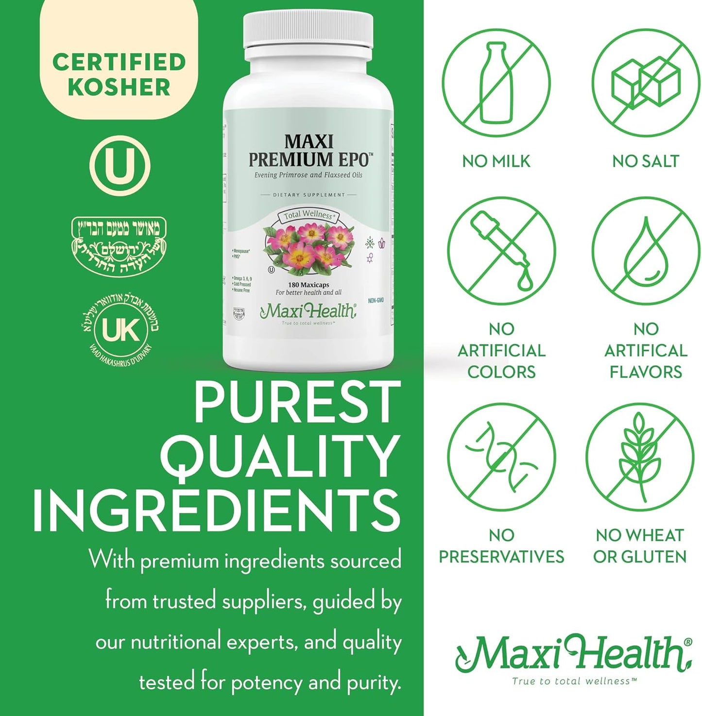 Organic Evening Primrose and Flax Seeds Oil Softgels - Vegan Omega 3 6 9 Supplements for Healthy Skin, Hair, and Joints - Kosher Certified, 180 Count