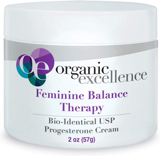 Organic Excellence Feminine Balance Therapy - Natural Progesterone Cream for Hormonal Imbalance, PMS, Menopause - 2 oz