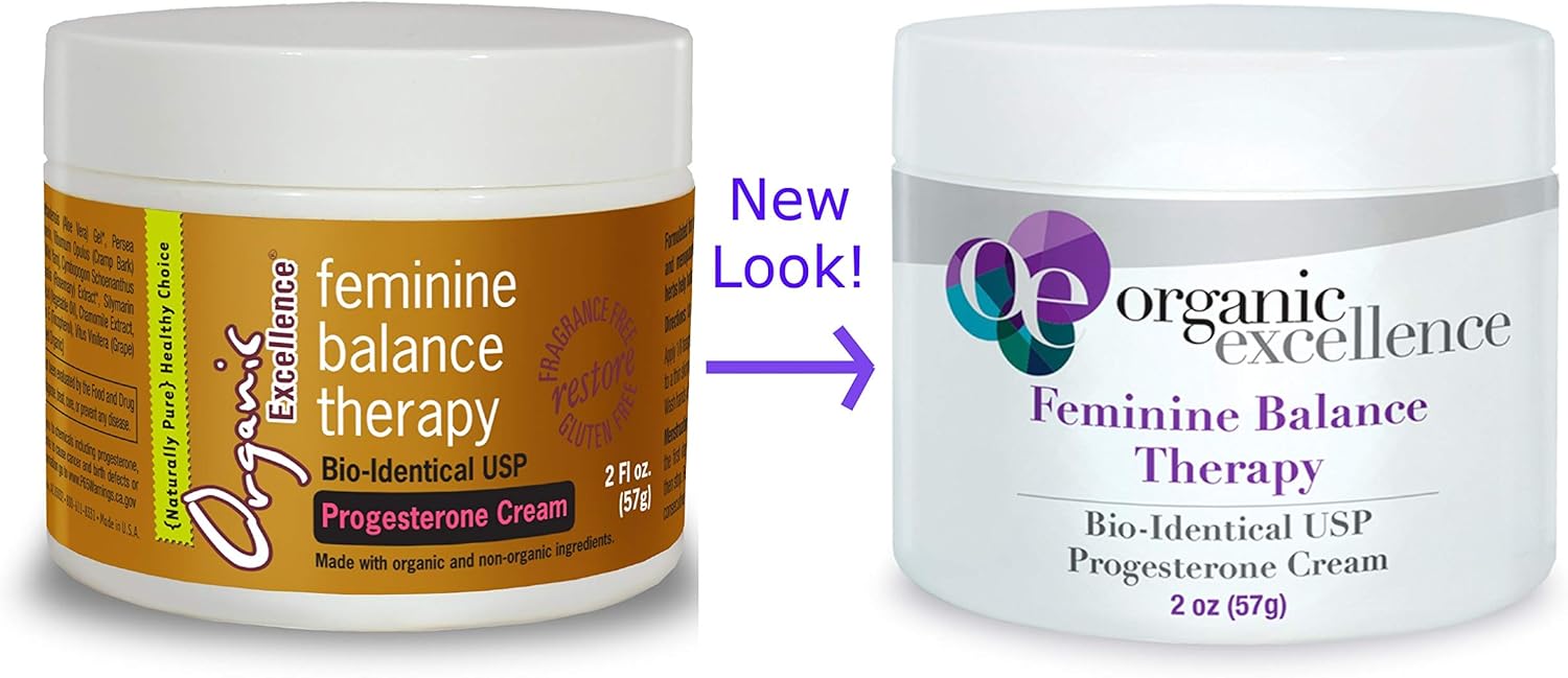 Organic Excellence Feminine Balance Therapy - Natural Progesterone Cream for Hormonal Imbalance, PMS, Menopause - 2 oz