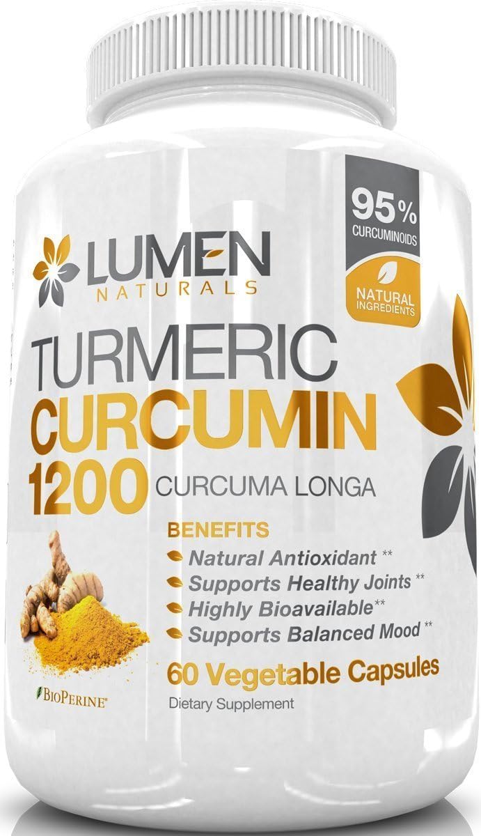 Organic Extra Strength Turmeric Curcumin Capsules with BioPerine Black Pepper - 1200mg - 95% Curcuminoids - 60 Count - Joint and Back Pain Relief