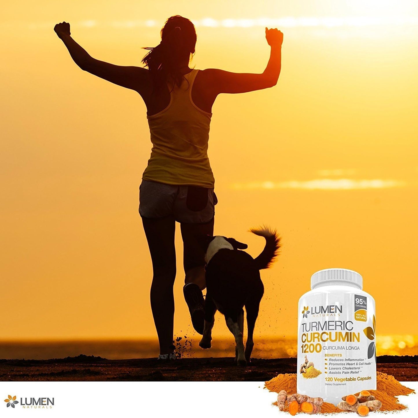 Organic Extra Strength Turmeric Curcumin Capsules with BioPerine Black Pepper - 1200mg - 95% Curcuminoids - 60 Count - Joint and Back Pain Relief