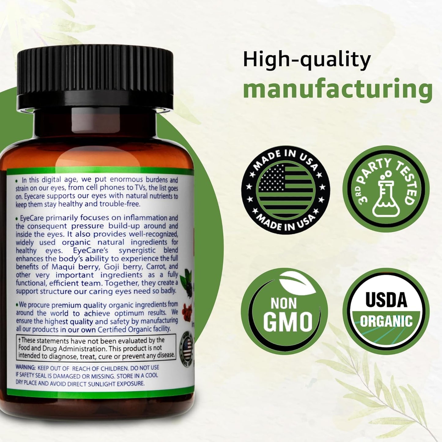 Organic Eye Health Supplement with Lutein, Zeaxanthin, Maqui, Goji, and More - 60-Day Supply, Vegan, Non-GMO, Gluten-Free