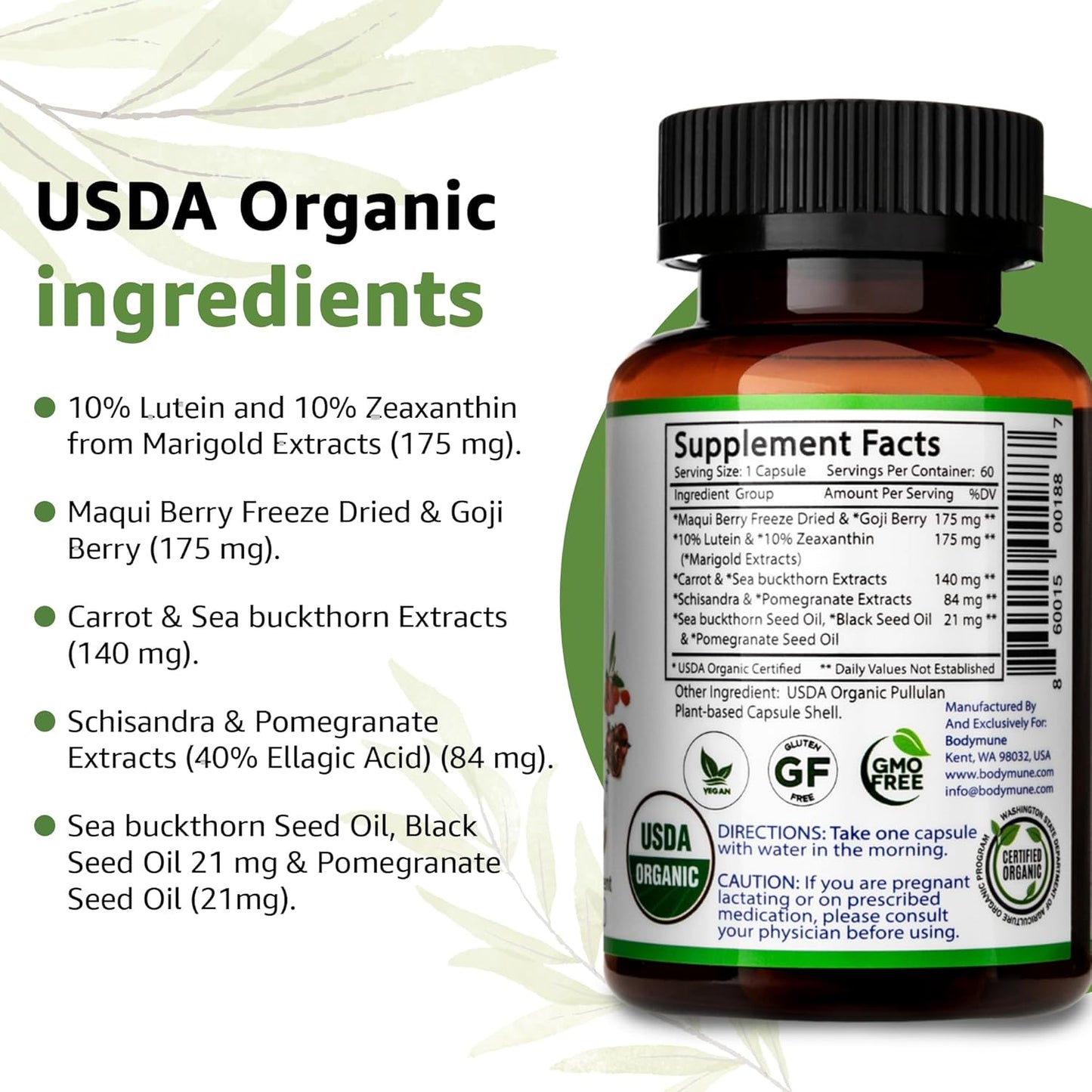 Organic Eye Health Supplement with Lutein, Zeaxanthin, Maqui, Goji, and More - 60-Day Supply, Vegan, Non-GMO, Gluten-Free