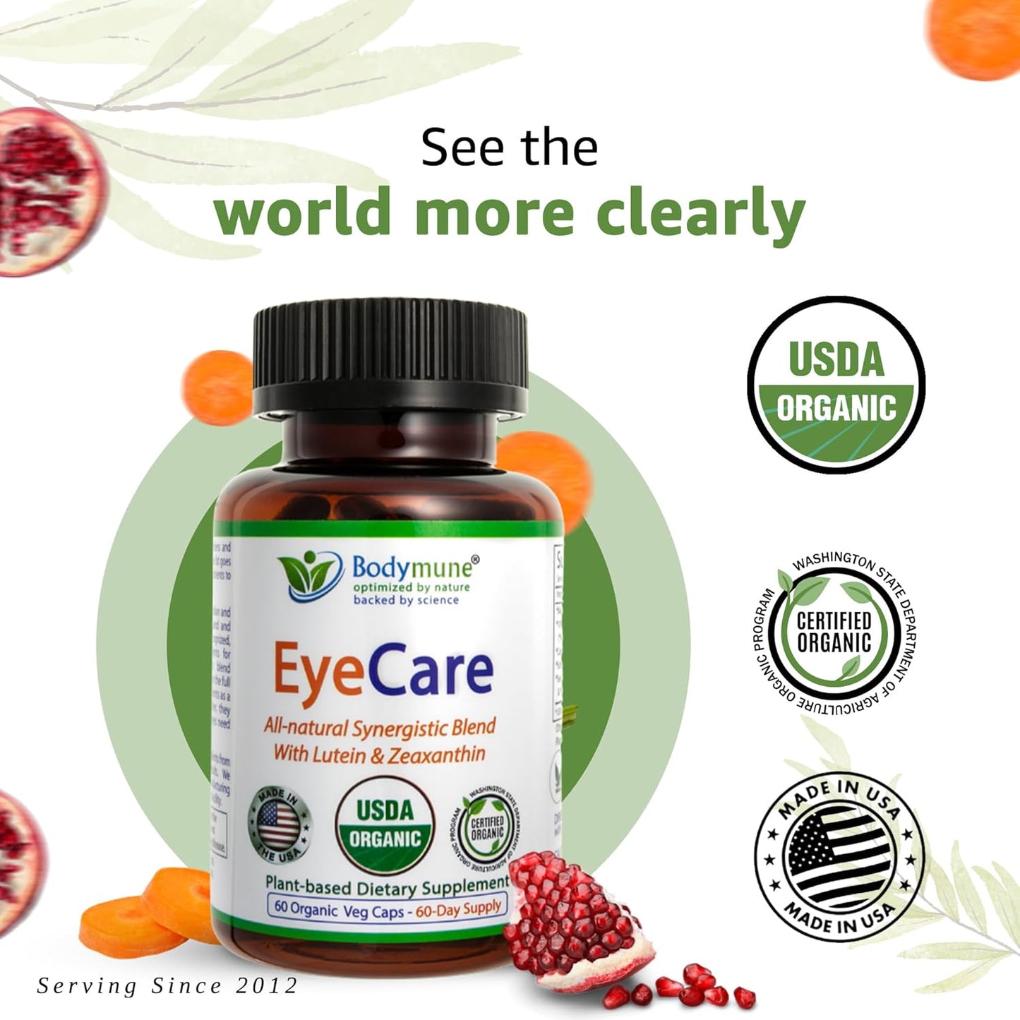 Organic Eye Health Supplement with Lutein, Zeaxanthin, Maqui, Goji, and More - 60-Day Supply, Vegan, Non-GMO, Gluten-Free