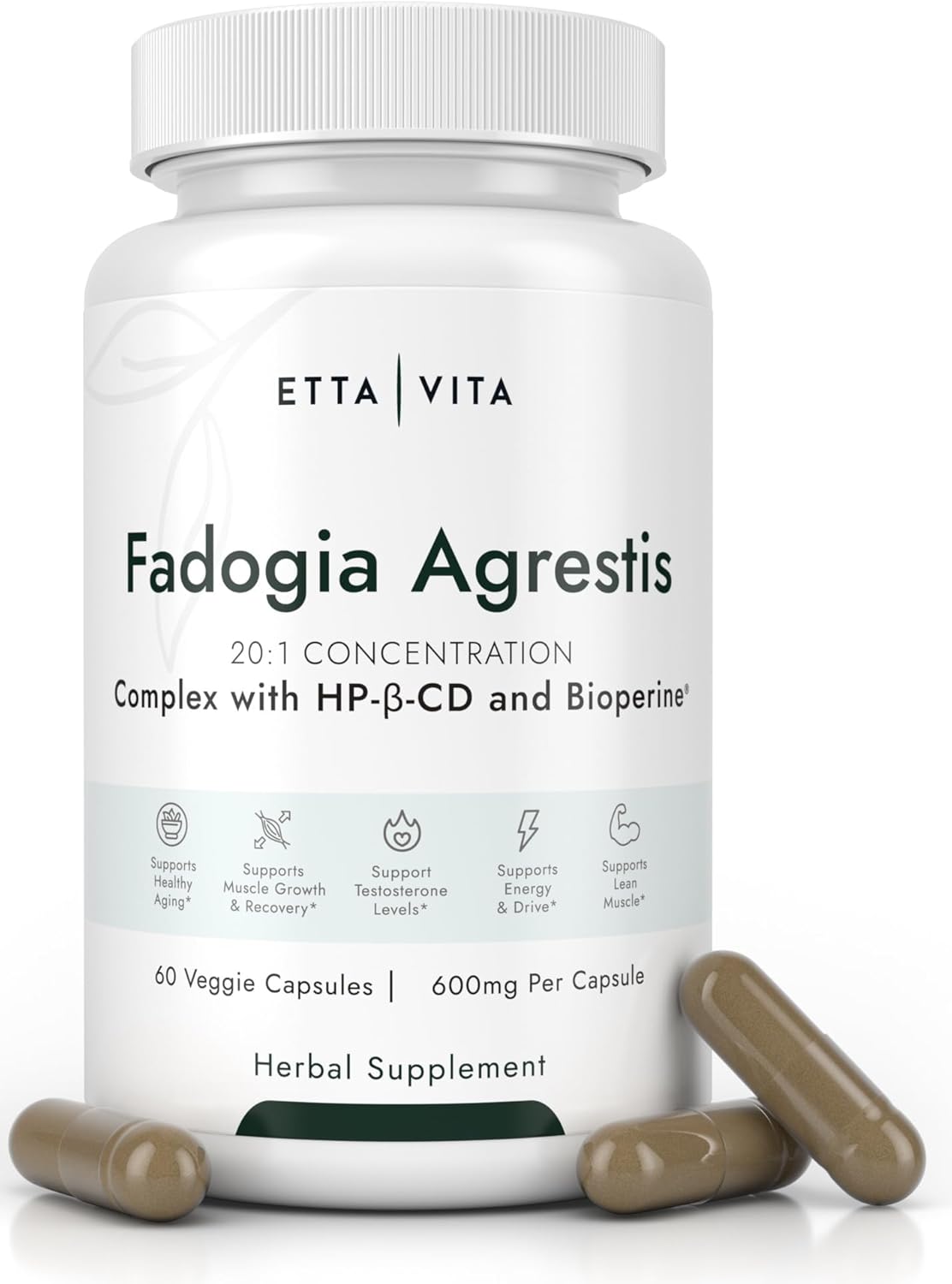 Organic Fadogia Agrestis 600mg Supplement for Natural Test Support - Athlete Approved & Enhanced Absorption - Promotes Muscle Growth, Recovery, Energy, Stamina, and Mood - 60ct