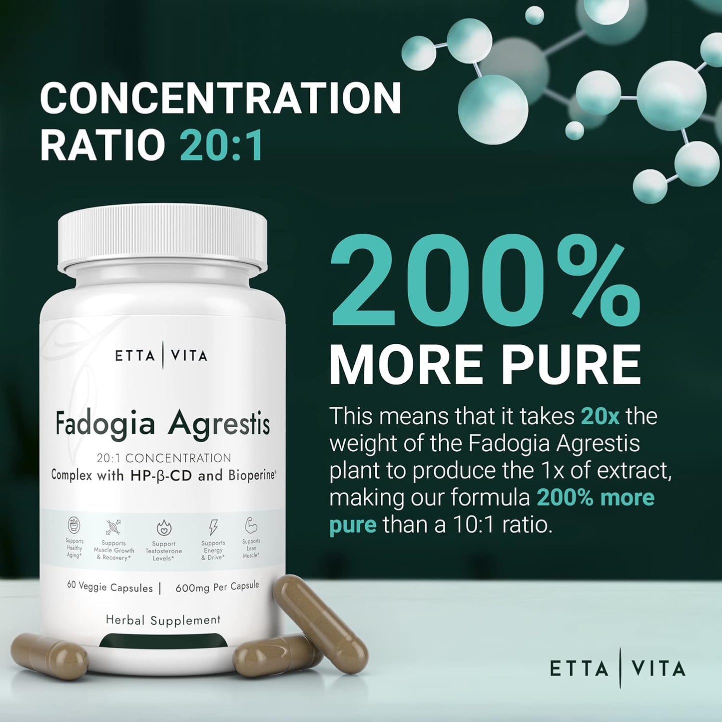 Organic Fadogia Agrestis 600mg Supplement for Natural Test Support - Athlete Approved & Enhanced Absorption - Promotes Muscle Growth, Recovery, Energy, Stamina, and Mood - 60ct