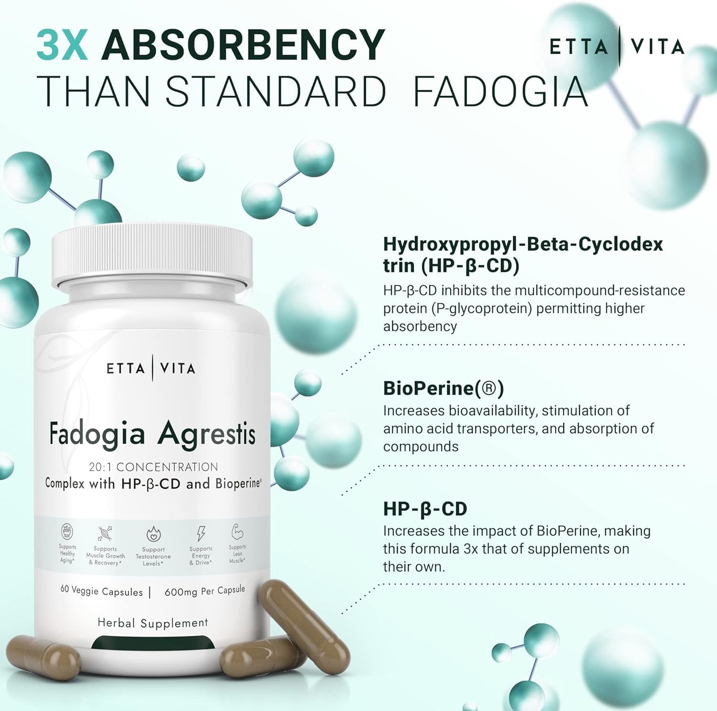 Organic Fadogia Agrestis 600mg Supplement for Natural Test Support - Athlete Approved & Enhanced Absorption - Promotes Muscle Growth, Recovery, Energy, Stamina, and Mood - 60ct