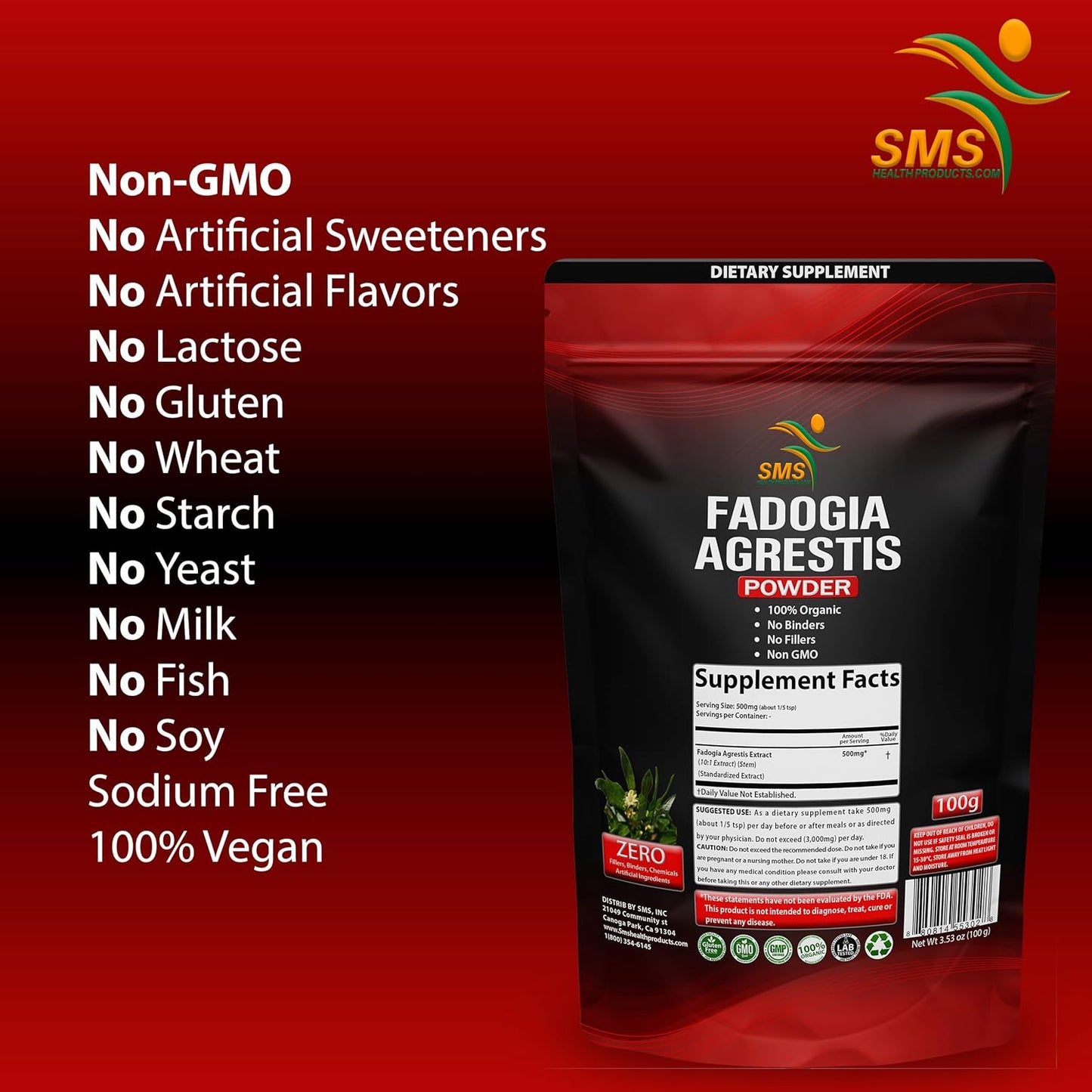 Organic Fadogia Agrestis Extract Powder - Boosts Athletic Performance & Drive - Max Strength - Gluten Free - 100g