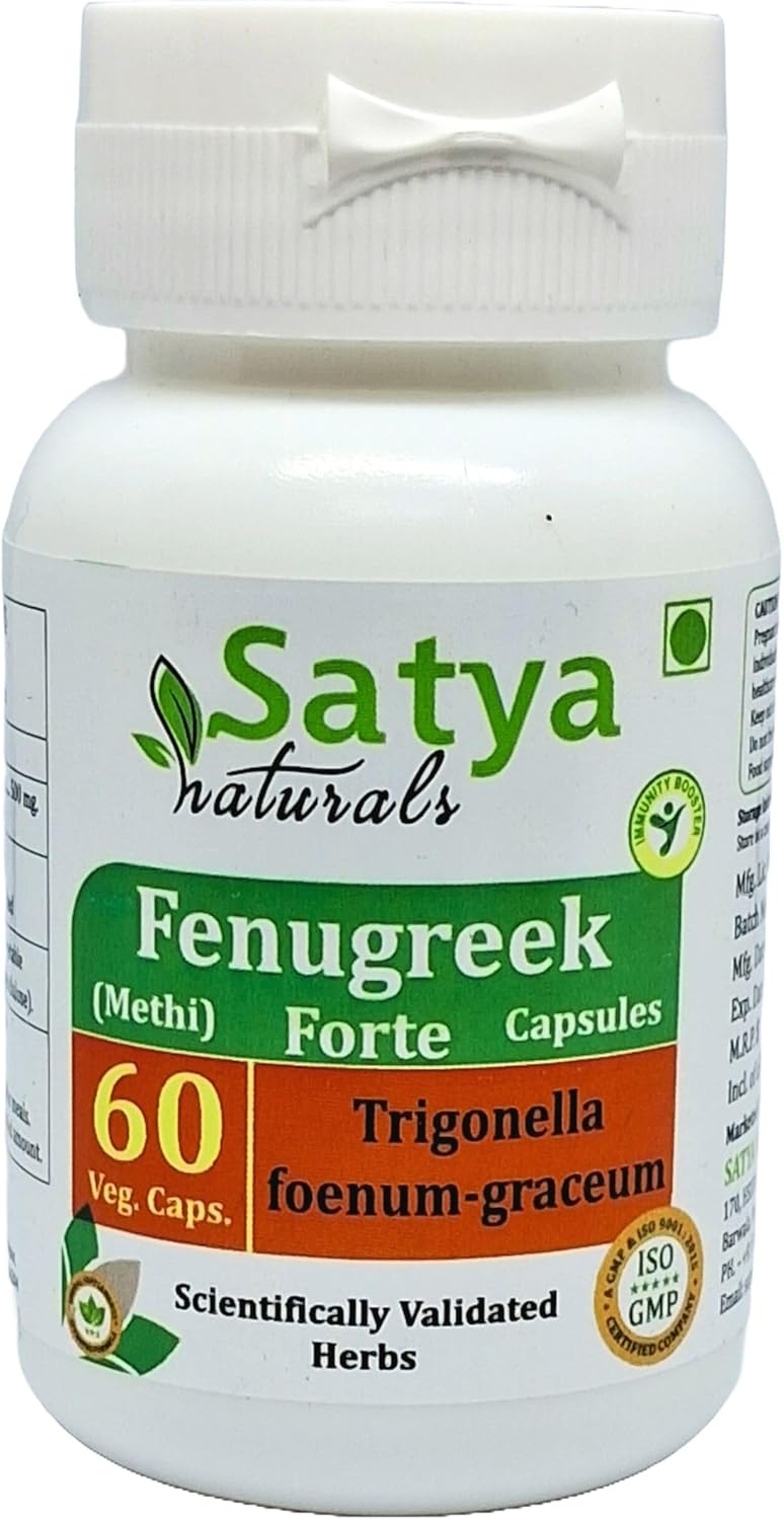 Organic Fenugreek Forte Capsules 500mg - 60 Veg Capsules | Ayurvedic Herbal Supplement for Men and Women | Methi Extract Capsules | 10:1 Forte Formula | 1 Bottle (60 Capsules)