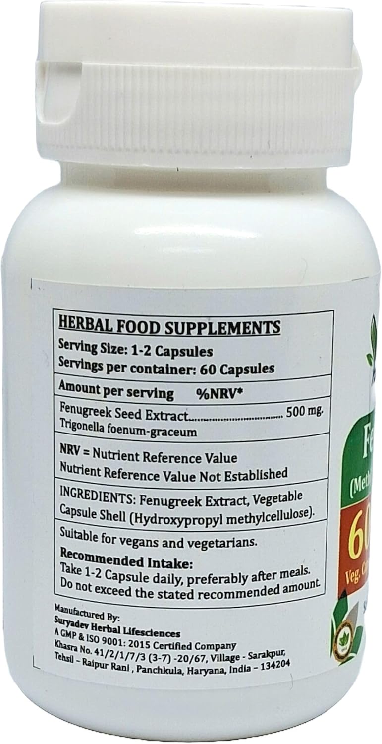 Organic Fenugreek Forte Capsules 500mg - 60 Veg Capsules | Ayurvedic Herbal Supplement for Men and Women | Methi Extract Capsules | 10:1 Forte Formula | 1 Bottle (60 Capsules)