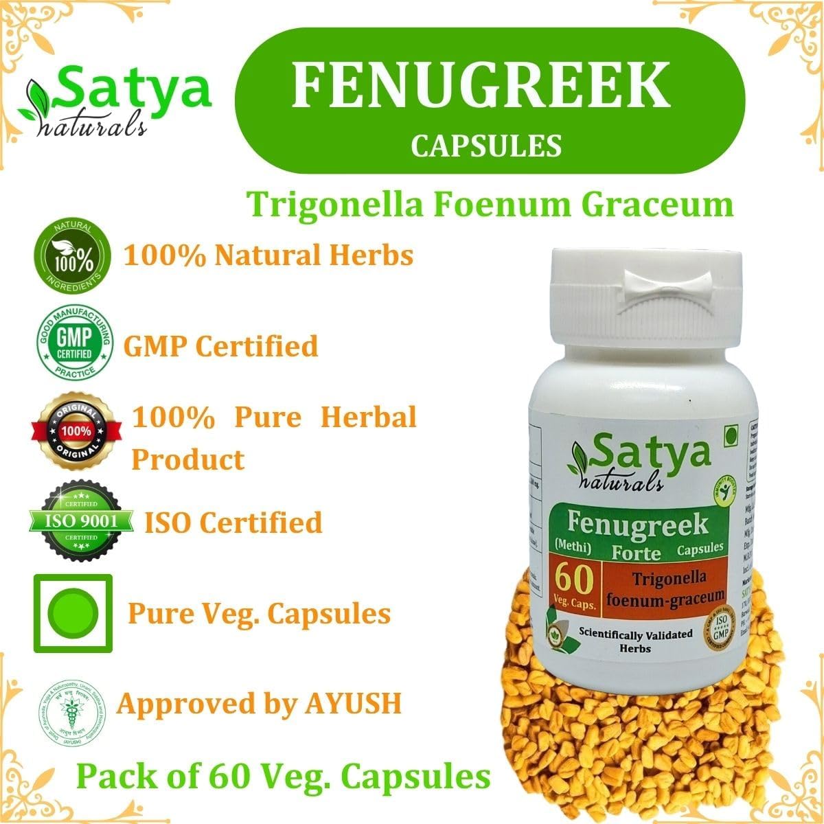 Organic Fenugreek Forte Capsules 500mg - 60 Veg Capsules | Ayurvedic Herbal Supplement for Men and Women | Methi Extract Capsules | 10:1 Forte Formula | 1 Bottle (60 Capsules)