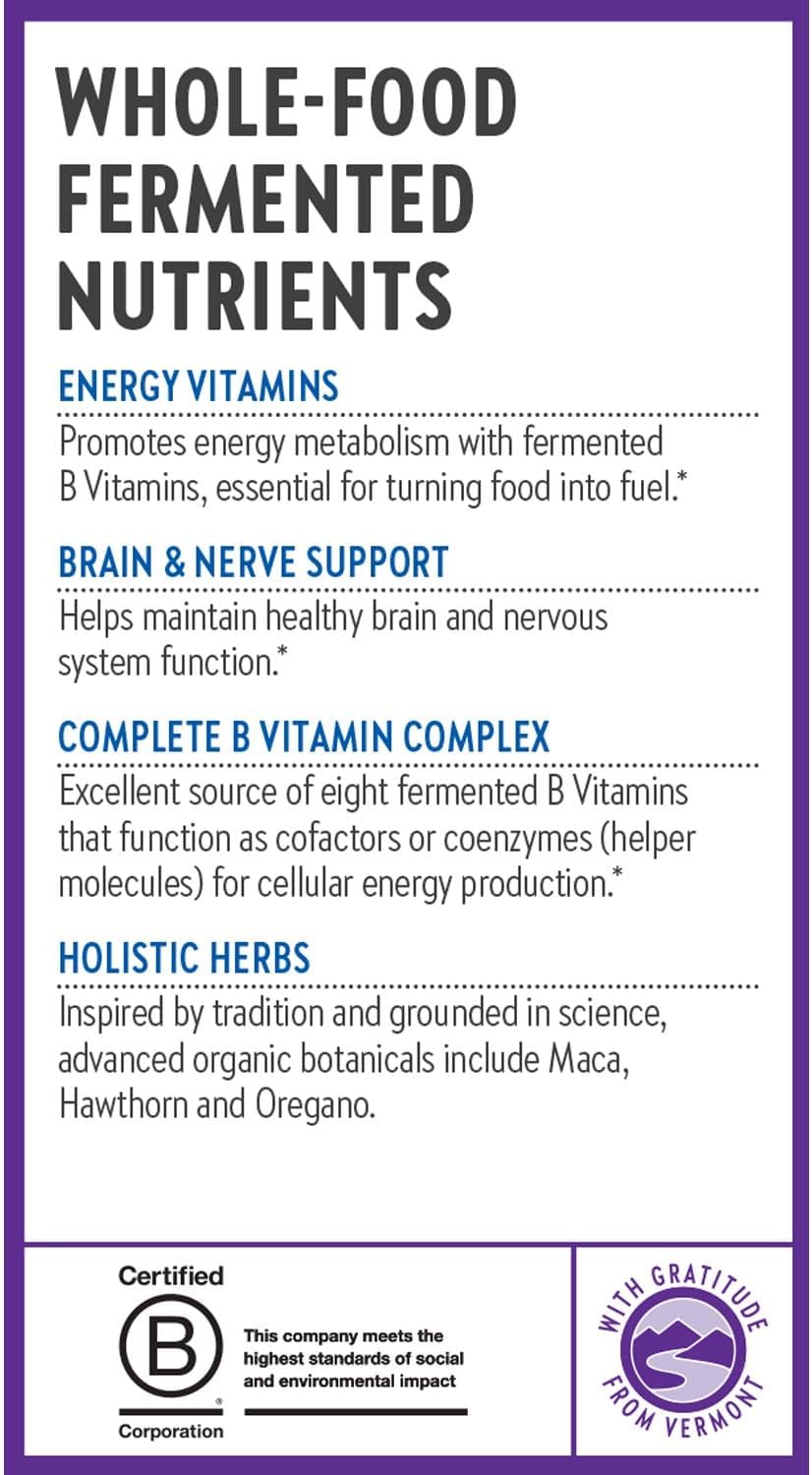 Organic Fermented Vitamin B Complex with B12, B6, and Biotin - 60 Count