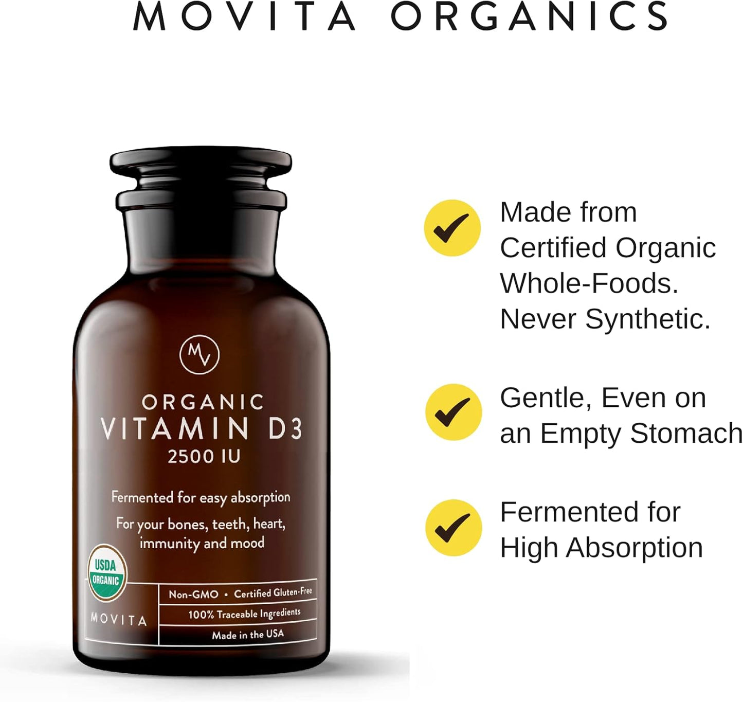 Organic Fermented Vitamin D3 2500IU + Vitamin C 250mg in a Bottle