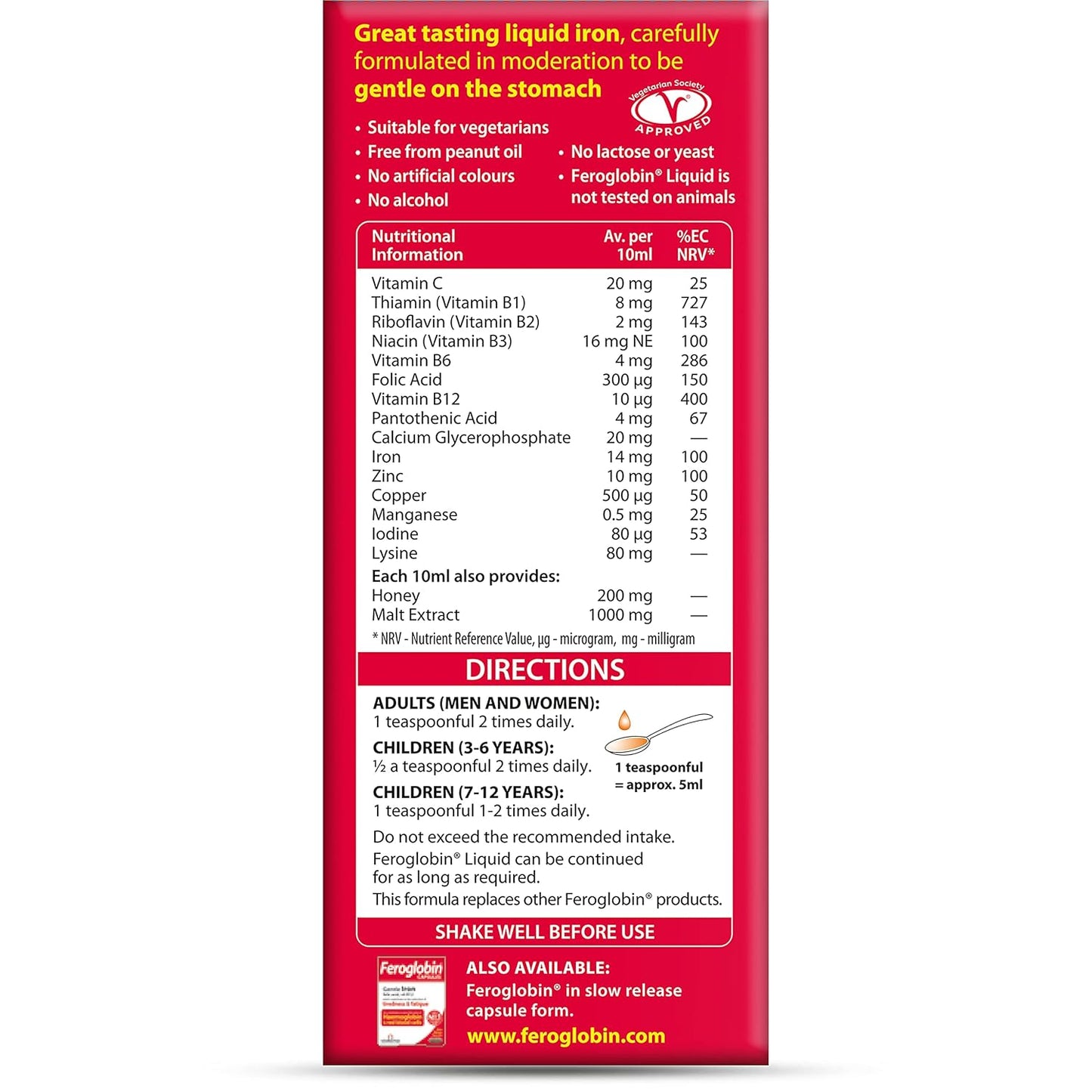 Organic Feroglobin Liquid 500ml by Vitabiotics - Natural Iron Supplement