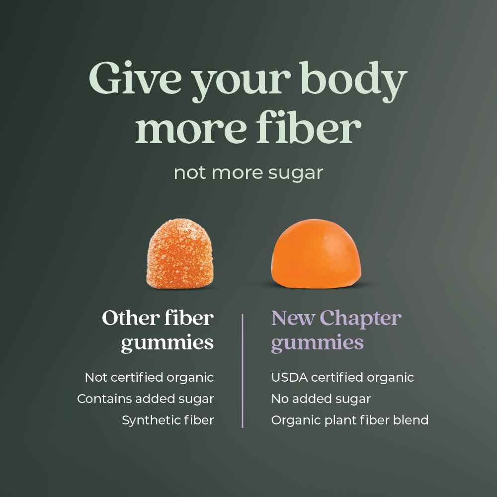 Organic Fiber Gummies for Adults - 8g Plant-Based Prebiotic Fiber - Vegan, Non-GMO, USDA Organic - Digestive Health Support - Citrus-Berry, 60 ct