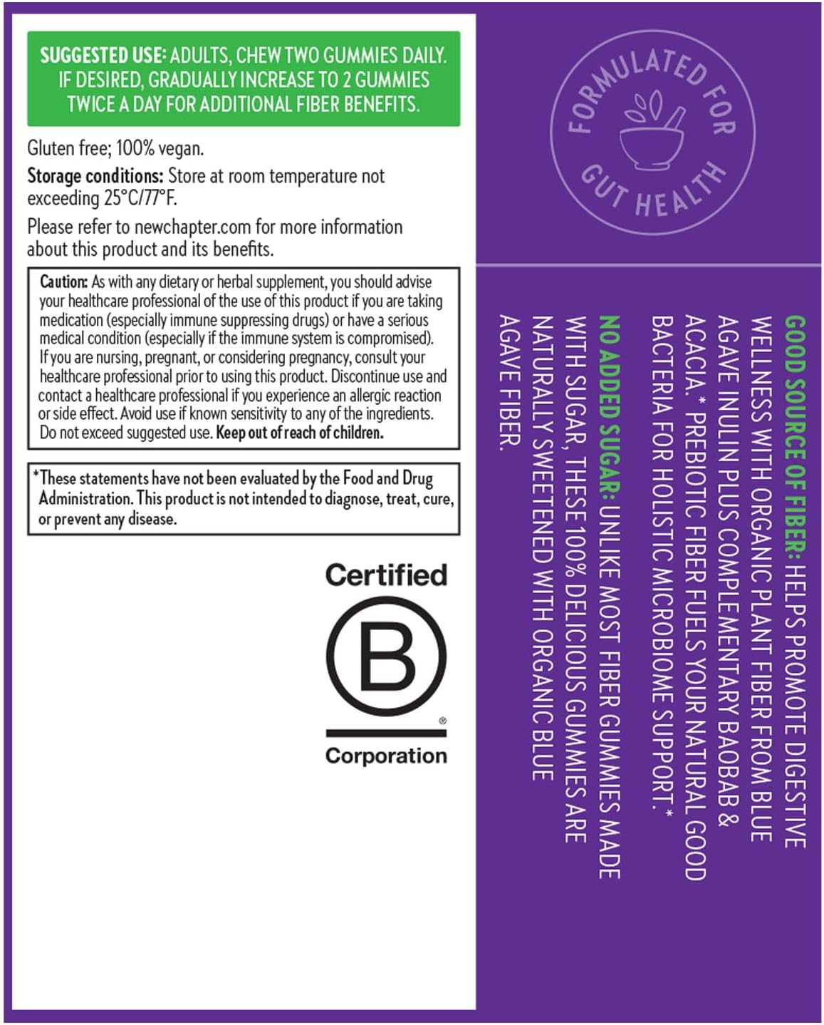 Organic Fiber Gummies for Adults - 8g Plant-Based Prebiotic Fiber - Vegan, Non-GMO, USDA Organic - Digestive Health Support - Citrus-Berry, 60 ct