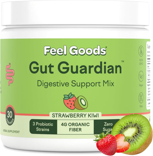 Organic Fiber Prebiotic & Probiotic Powder for Gut Health - Digestive Support for Men & Women, Non GMO, Vegan, Sugar Free - Strawberry Kiwi, 30 Servings