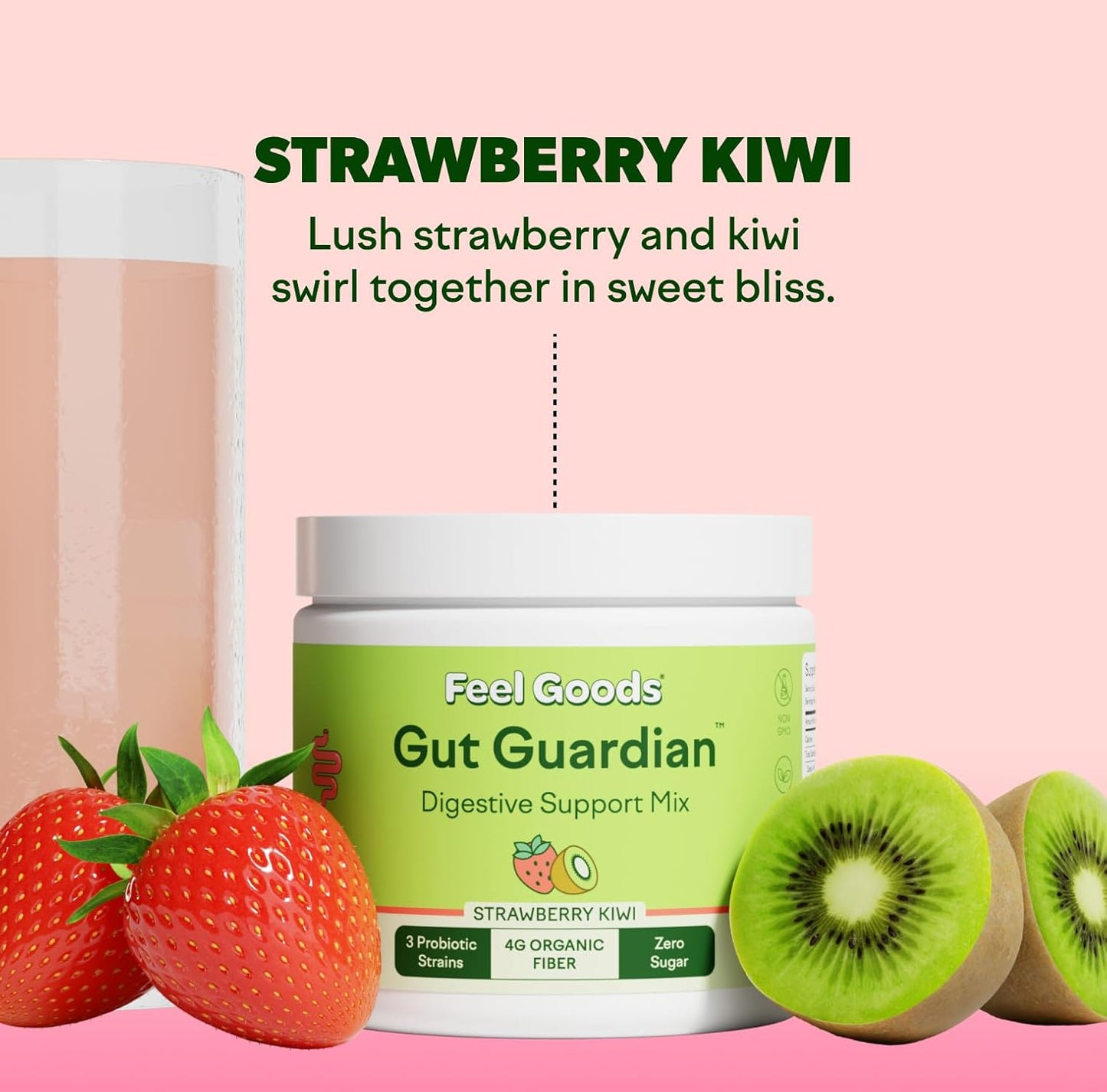 Organic Fiber Prebiotic & Probiotic Powder for Gut Health - Digestive Support for Men & Women, Non GMO, Vegan, Sugar Free - Strawberry Kiwi, 30 Servings