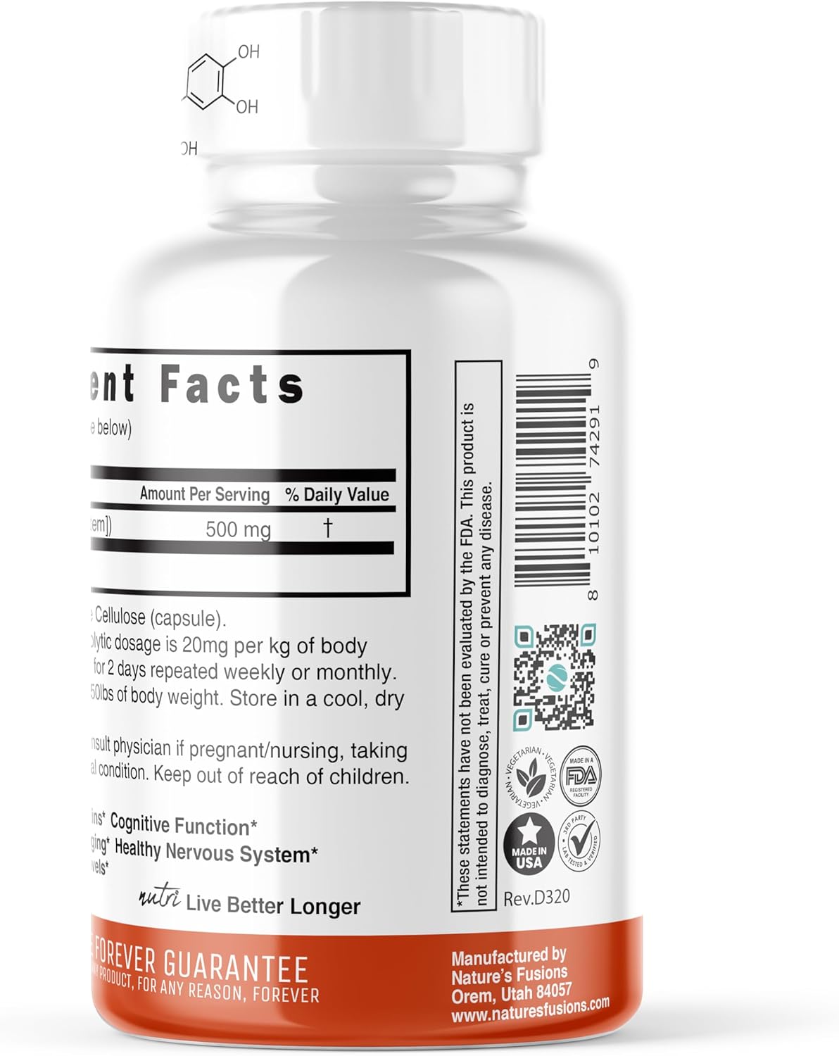 Organic Fisetin Supplements - 500mg Clinical Dosage - Powerful Antioxidant & Brain Support - Natural Polyphenols - 32 Count