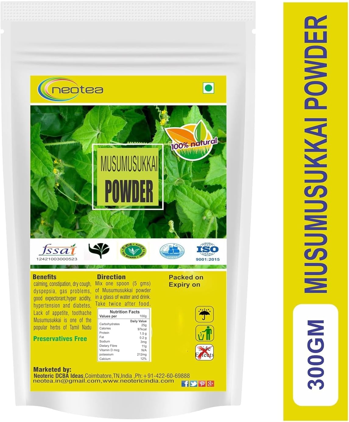 Organic Flax Musumusukkai & Mukai Maderaspatana Powder 300g | Herbal Supplement for Ayurvedic Wellness | Non-GMO