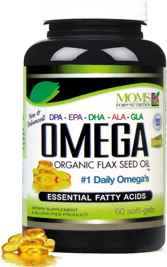 Organic Flax Seed Oil & Fish Oil Blend with Omega 3-6-9 - 2,800mg Strength - Gluten Free - Made in USA - 60 SoftGels