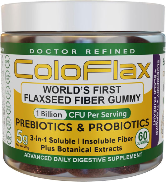 Organic Flaxseed Fiber + Probiotic Gummies for Adults - Constipation Relief with Triple-Fiber Vegan Formula - 30 Servings