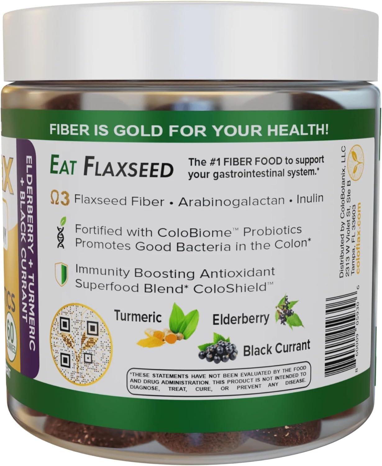 Organic Flaxseed Fiber + Probiotic Gummies for Adults - Constipation Relief with Triple-Fiber Vegan Formula - 30 Servings