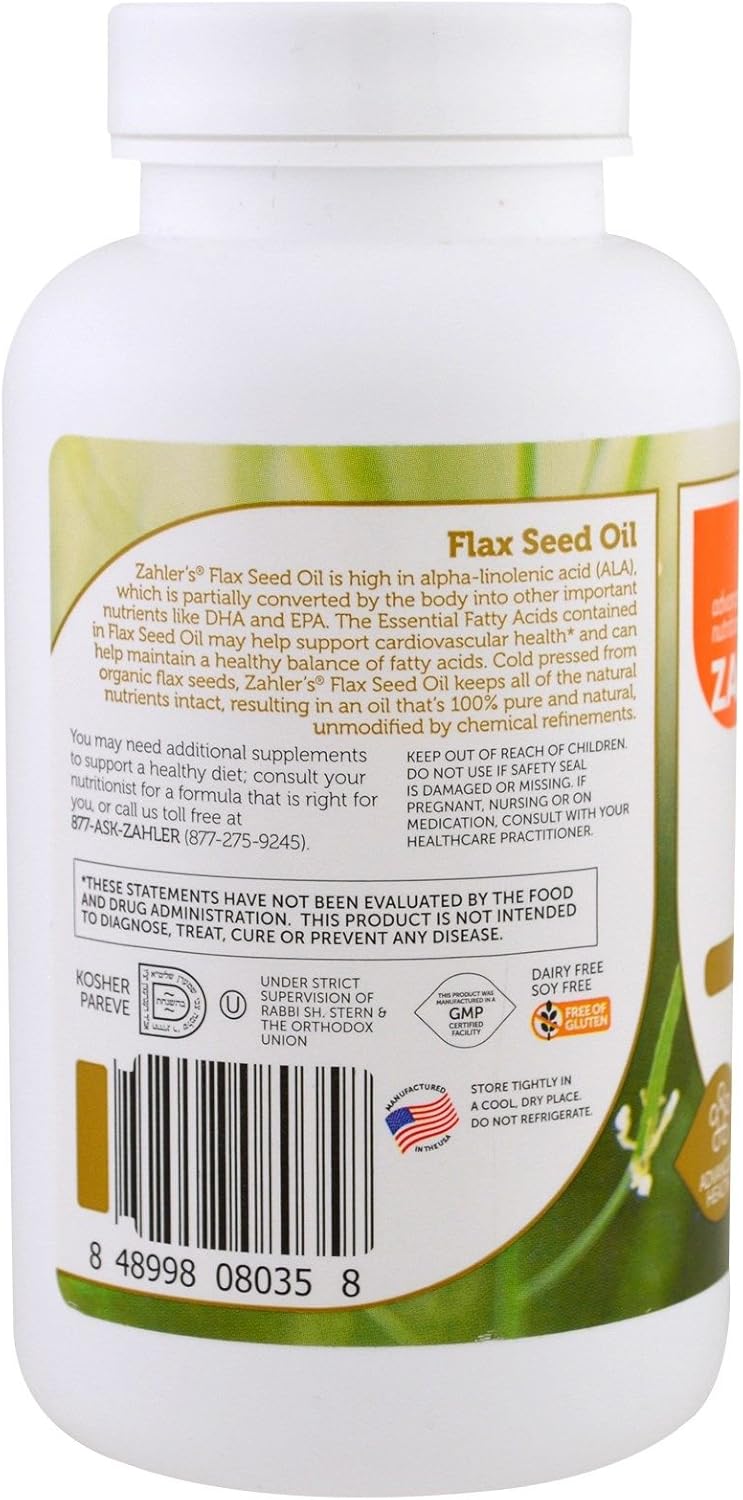 Organic Flaxseed Oil Softgels - 1000mg Cold-Pressed Omega-3 ALA Supplement - Non-GMO Gluten-Free Vegetarian - 90 Count