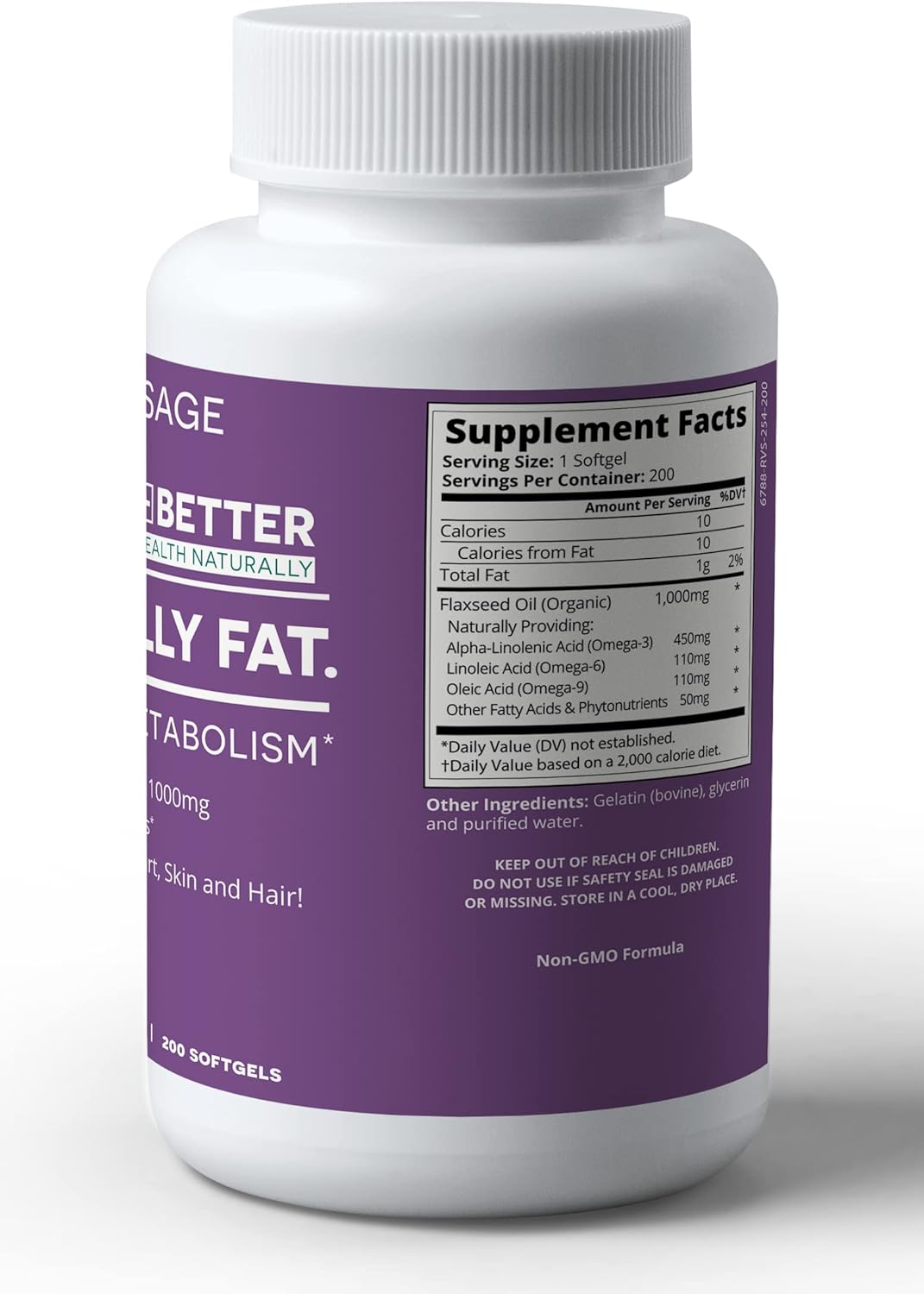 Organic Flaxseed Oil Softgels 1000mg - Omega 3 6 9 Capsules for Heart, Skin, Hair - NutriSage Flax Seed Oil