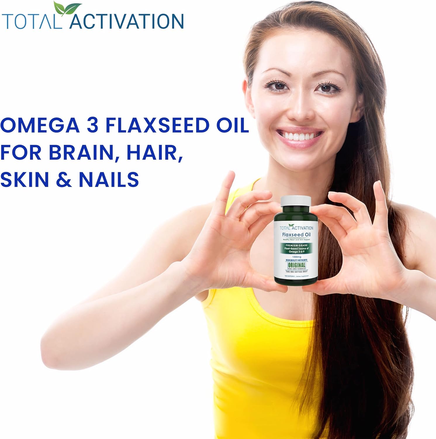 Organic Flaxseed Oil Softgels 1,000mg Omega-3 for Immune Support & Healthy Hair, Skin, Nails - 100 Softgels