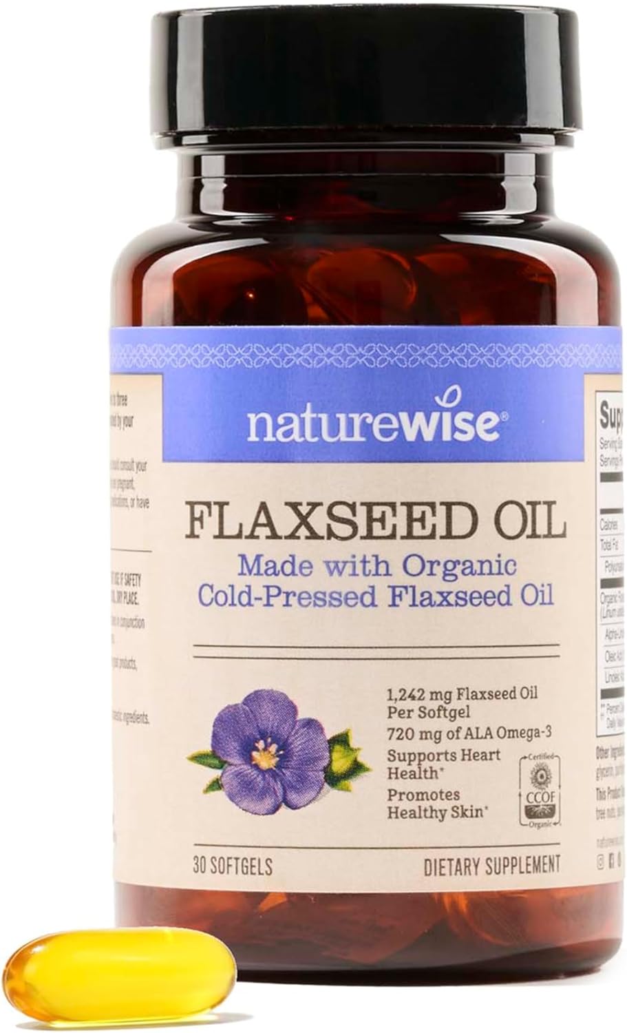 Organic Flaxseed Oil Softgels for Heart Health Support - Fish Free Omega 3 6 9 with ALA - Non-GMO, Cold Pressed - 30ct