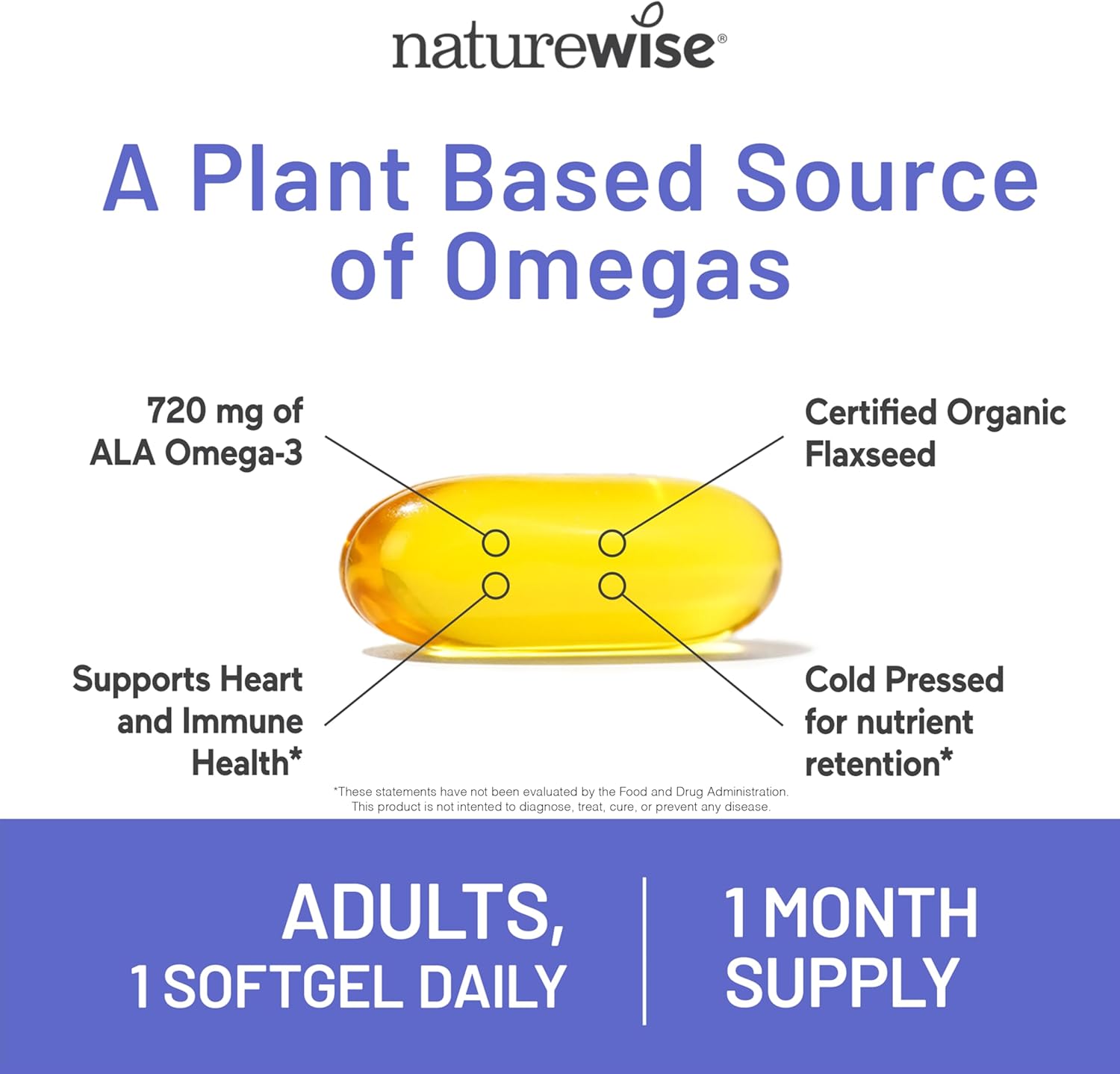 Organic Flaxseed Oil Softgels for Heart Health Support - Fish Free Omega 3 6 9 with ALA - Non-GMO, Cold Pressed - 30ct