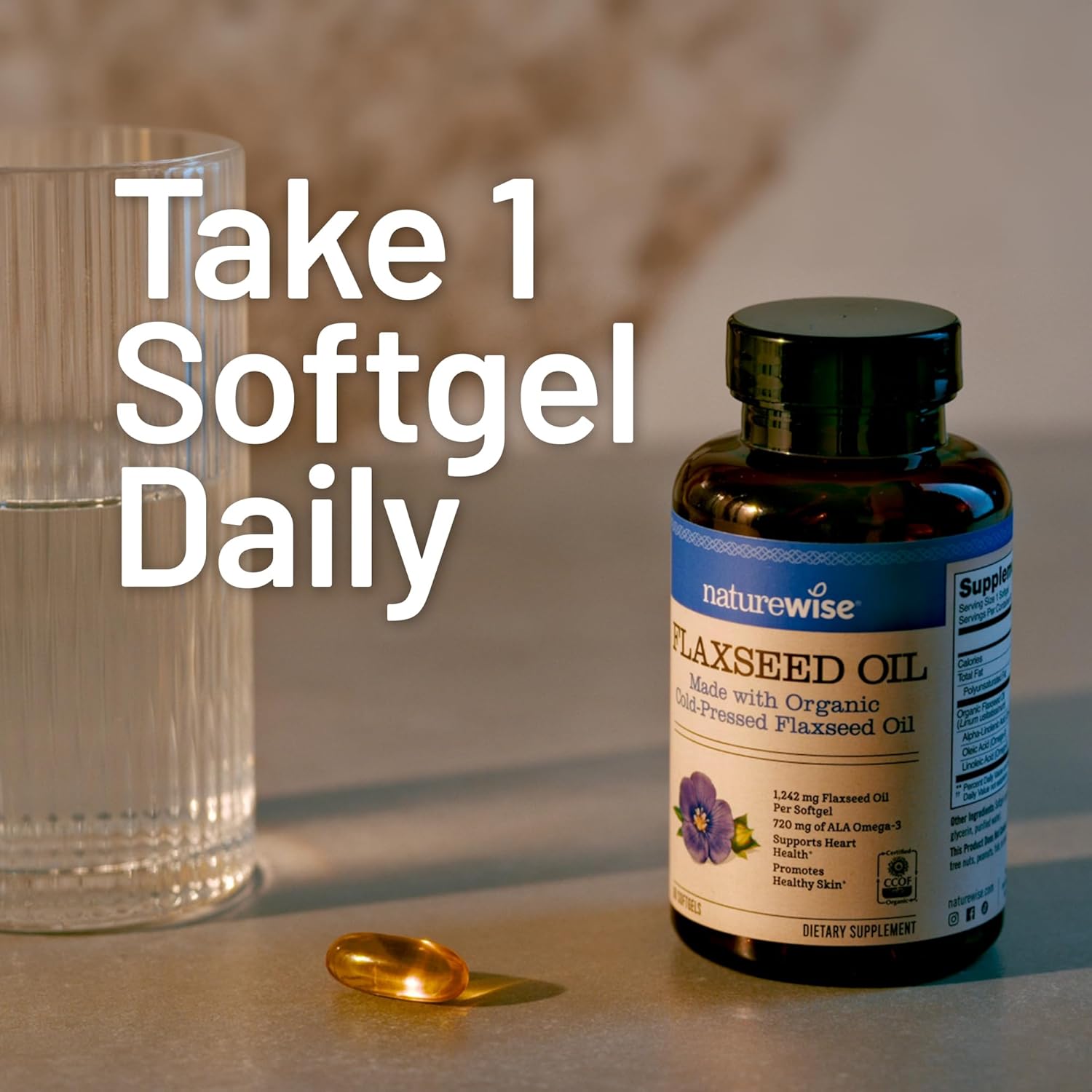 Organic Flaxseed Oil Softgels for Heart Health Support - Fish Free Omega 3 6 9 with ALA - Non-GMO, Cold Pressed - 30ct