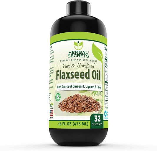 Organic Flaxseed Oil Supplement 16 Fl. Oz. Non-GMO Made in USA by Herbal Secrets