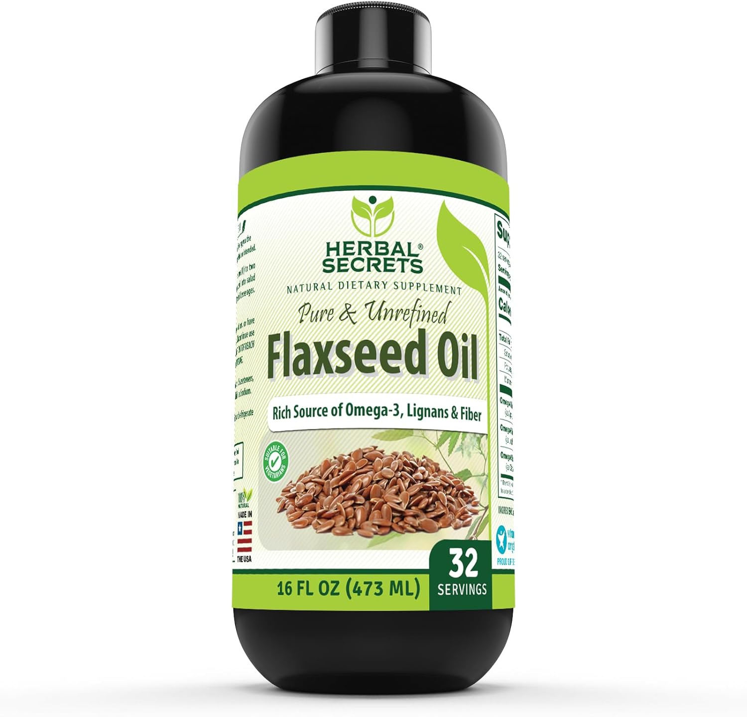 Organic Flaxseed Oil Supplement 16 Fl. Oz. Non-GMO Made in USA by Herbal Secrets