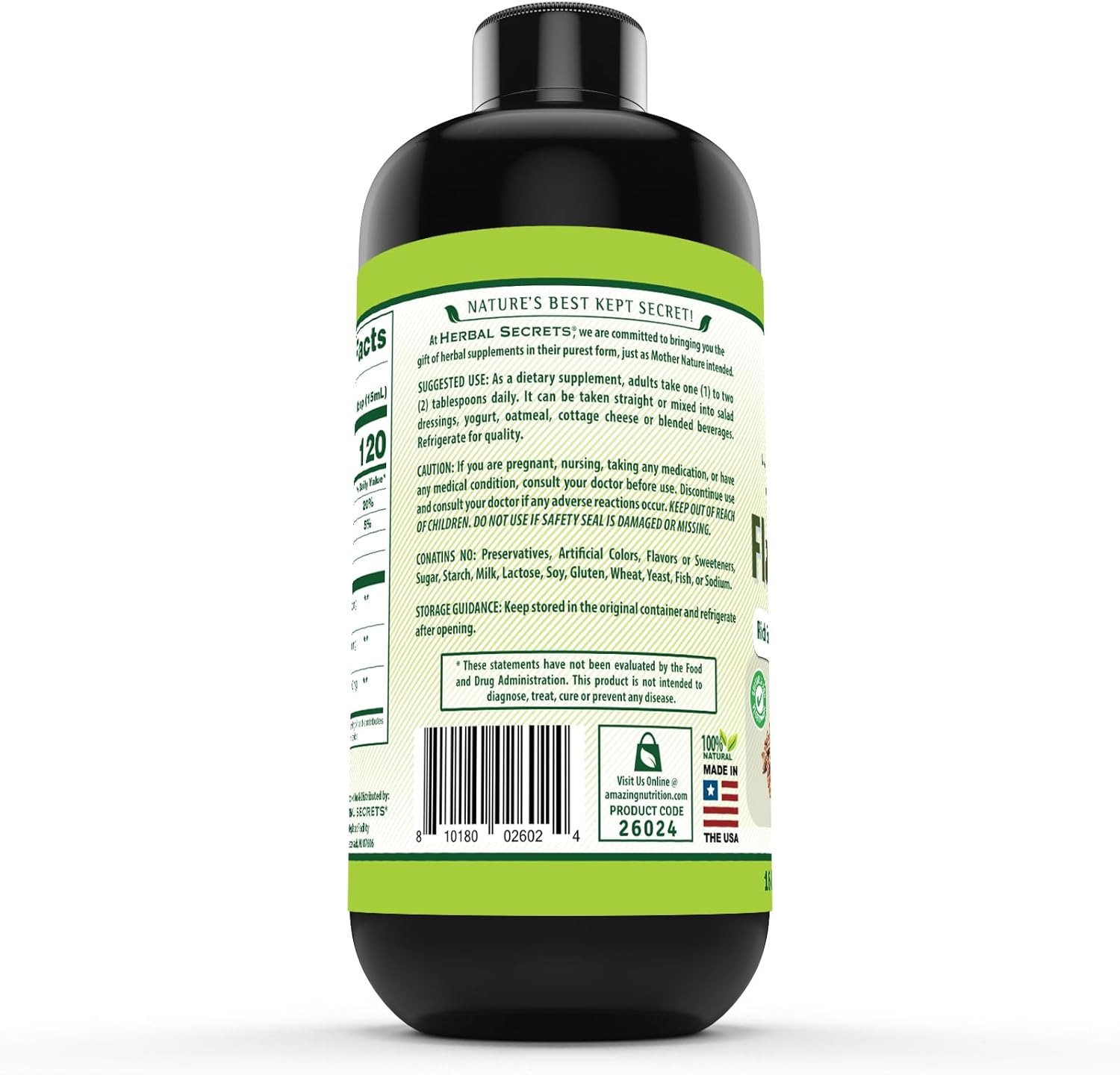 Organic Flaxseed Oil Supplement 16 Fl. Oz. Non-GMO Made in USA by Herbal Secrets