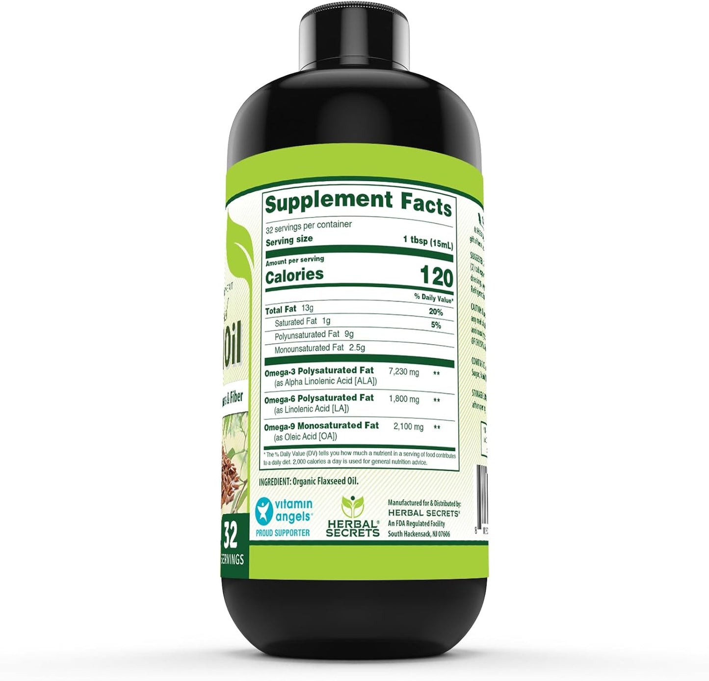 Organic Flaxseed Oil Supplement 16 Fl. Oz. Non-GMO Made in USA by Herbal Secrets