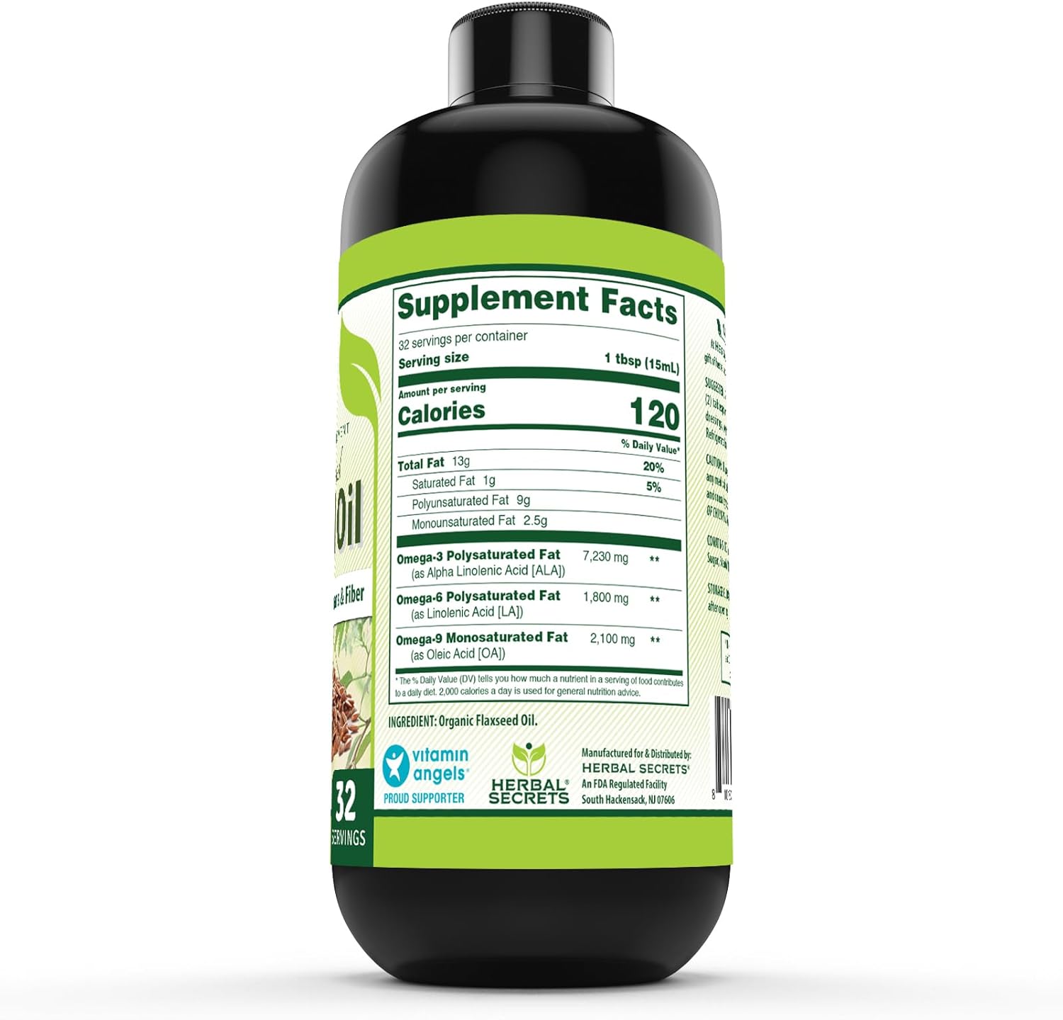 Organic Flaxseed Oil Supplement 16 Fl. Oz. Non-GMO Made in USA by Herbal Secrets