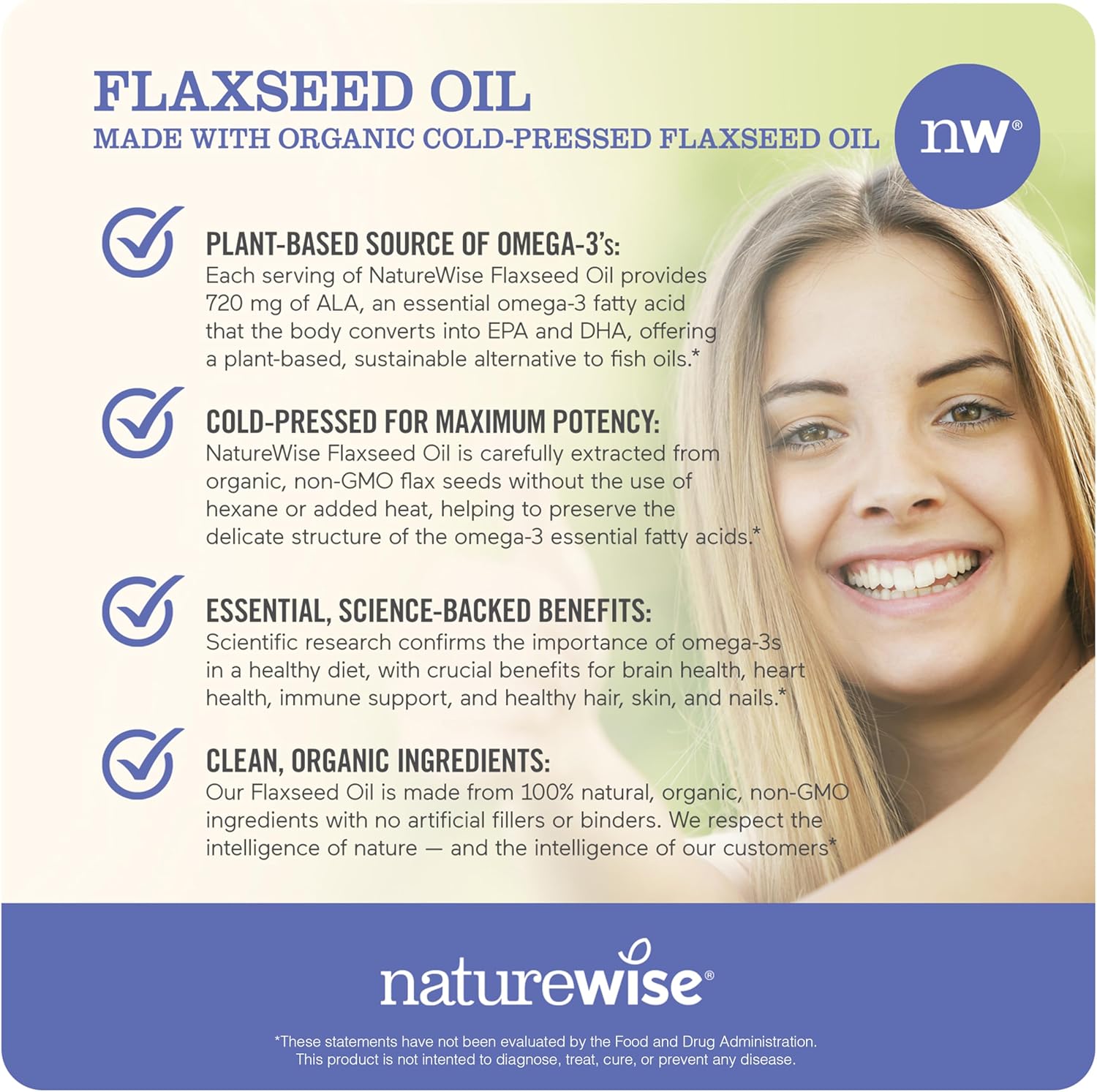 Organic Flaxseed Oil with Enhanced Collagen Peptides - 720mg ALA (45 Servings) by NatureWise