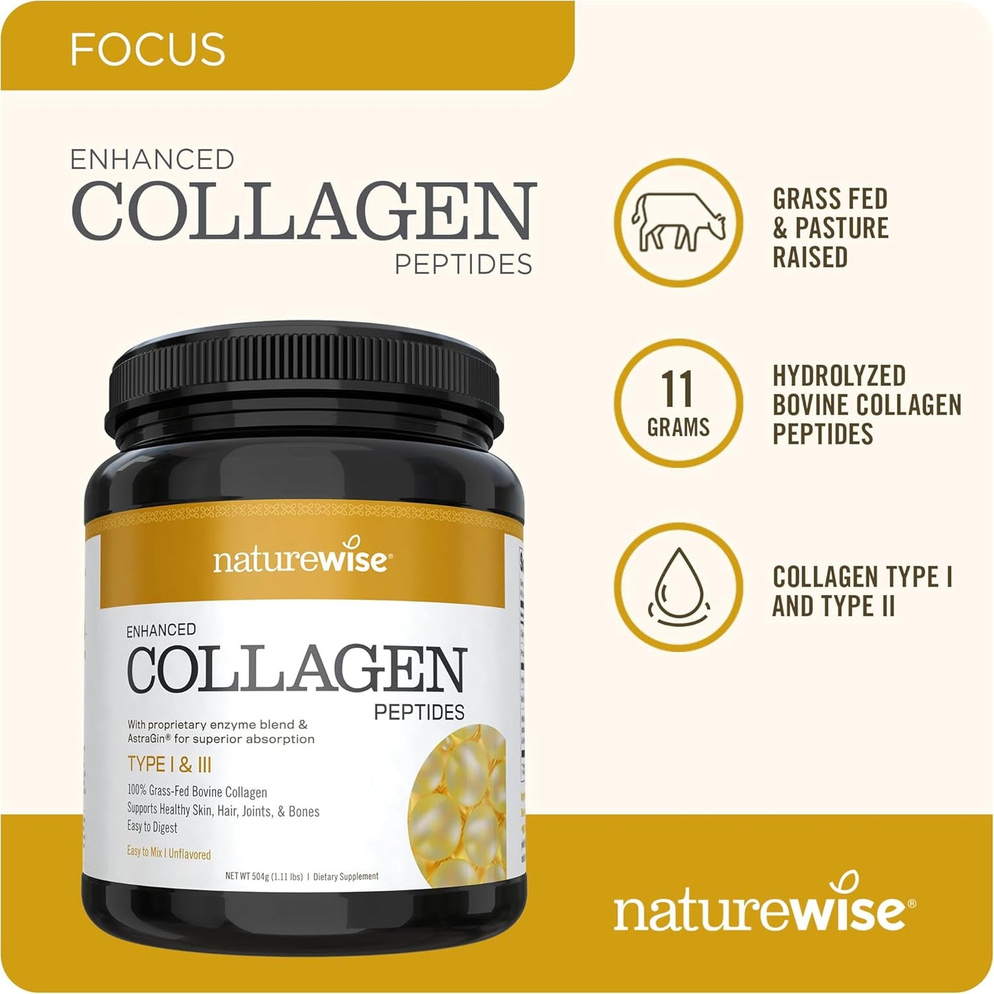 Organic Flaxseed Oil with Enhanced Collagen Peptides - 720mg ALA (45 Servings) by NatureWise