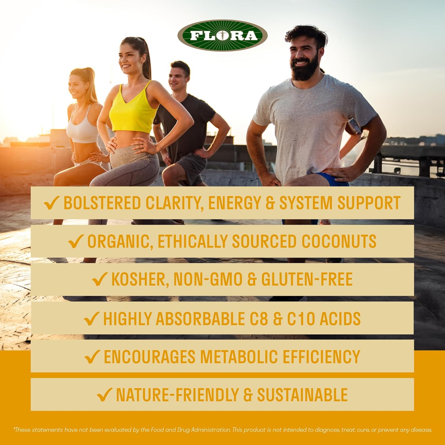 Organic Flora Health MCT Oil - Brain Fuel Boost - C8 & C10 Acids - Keto, Kosher, Non-GMO - 100% Ethically Sourced - 32 Fl Oz