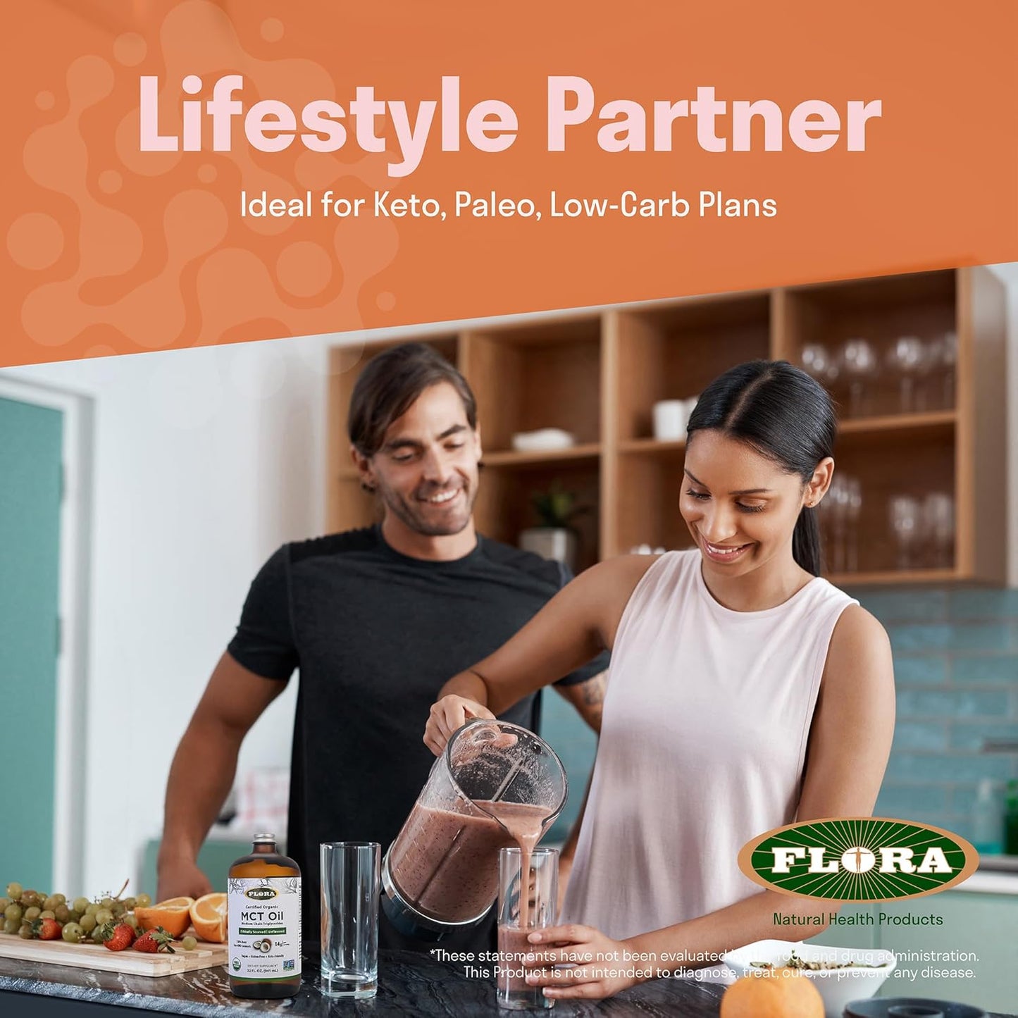 Organic Flora Health MCT Oil - Brain Fuel Boost - C8 & C10 Acids - Keto, Kosher, Non-GMO - 100% Ethically Sourced - 32 Fl Oz