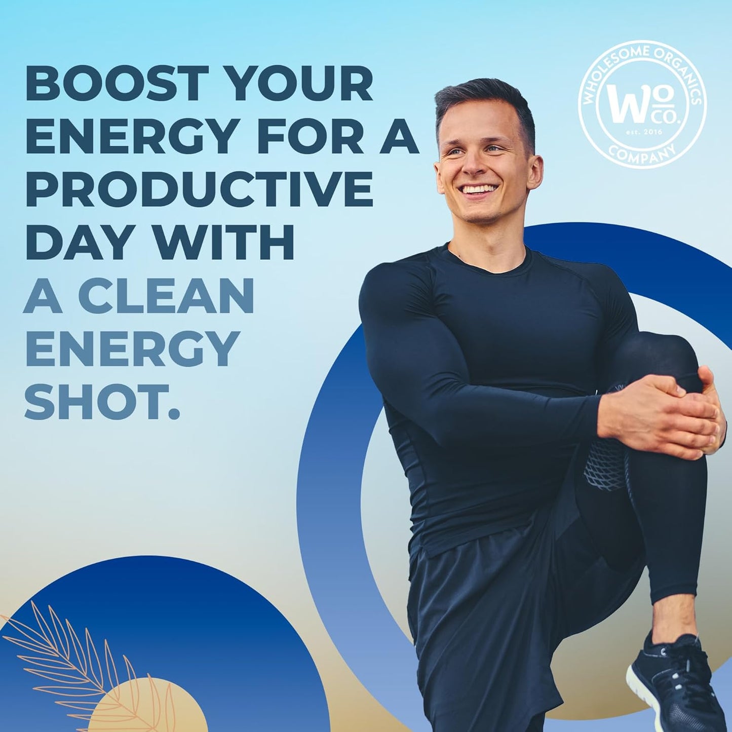 Organic Focus Energy Shot with Ashwagandha & Vitamin B12 - Stress Relief, No Crash, Blue Raspberry Flavor - 3 Pack