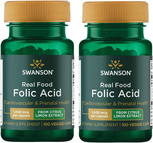 Organic Folic Acid Supplement for Heart & Pregnancy Health - B-9 Vitamin from Lemon Extract, Vegan & Gluten-Free, Non-GMO, 1000 mcg, 200 Capsules
