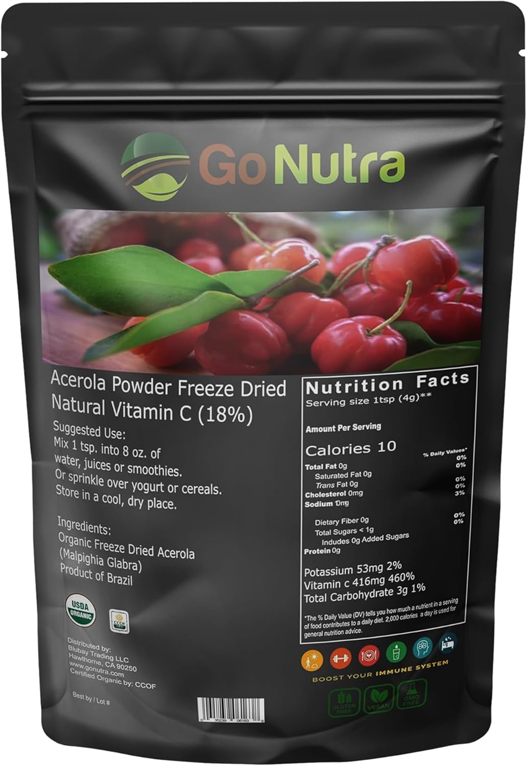 Organic Freeze Dried Acerola Powder from Brazil - High Vitamin C Content - 8oz