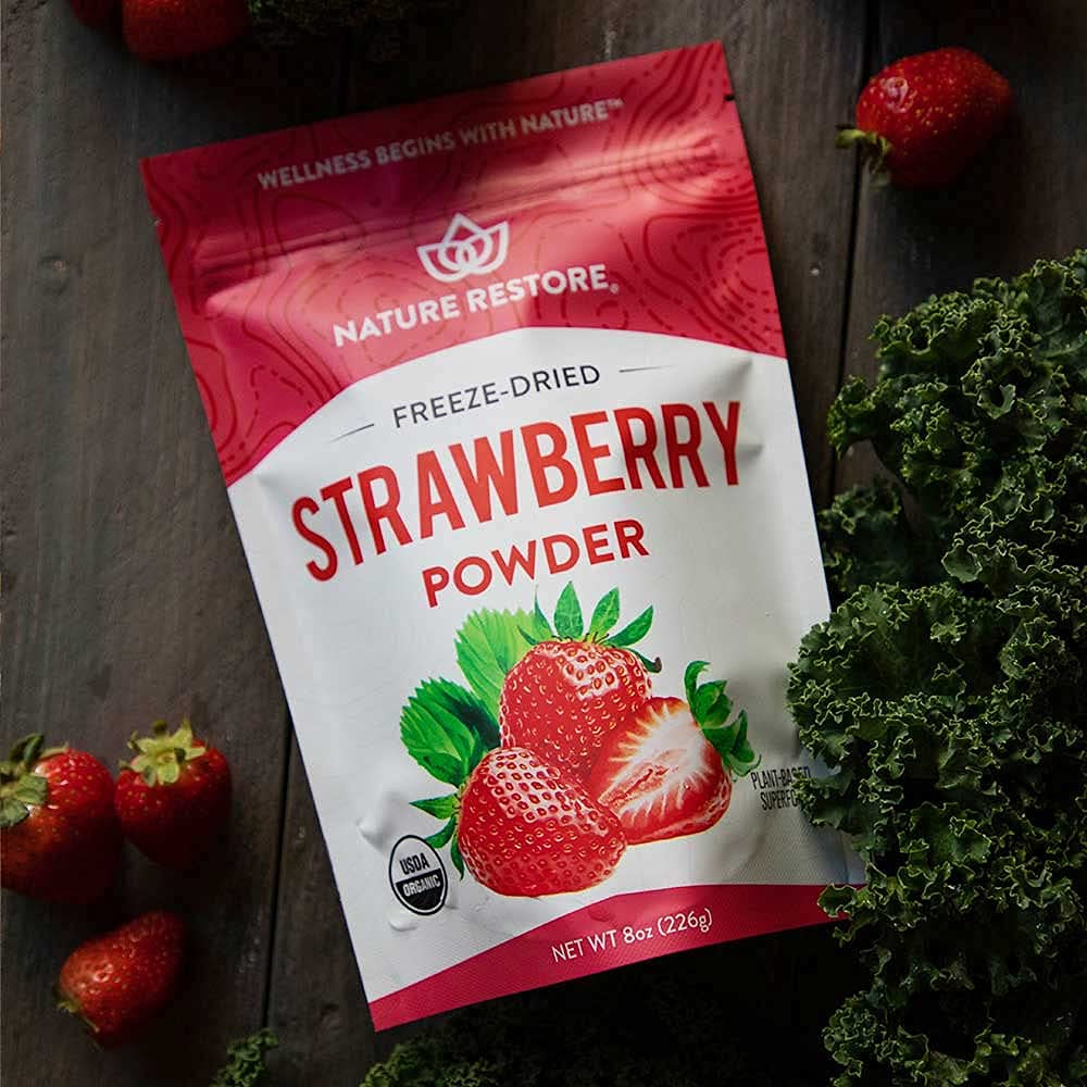 Organic Freeze Dried Strawberry Powder - 8 oz, Non-GMO, Gluten-Free, Vegan - Nature Restore Certified USDA Organic