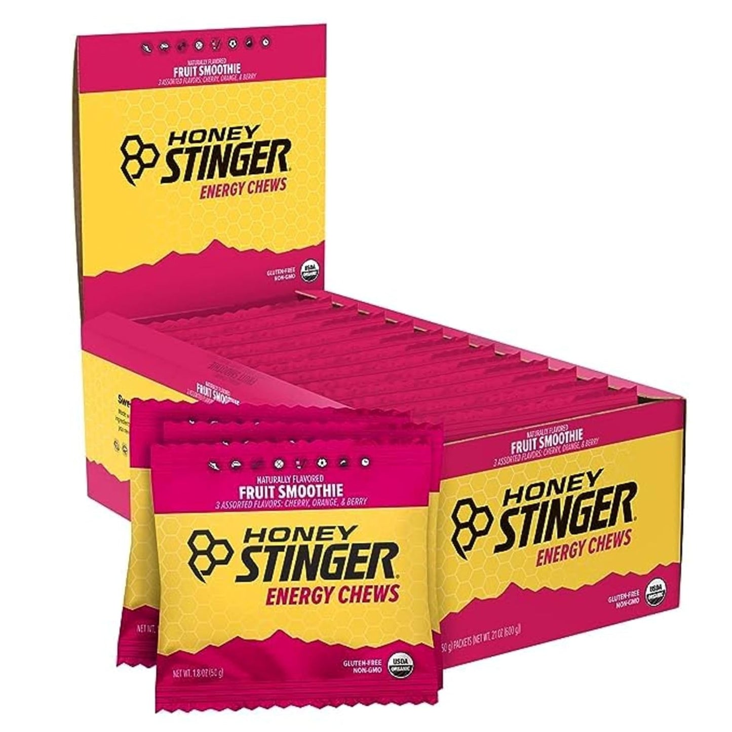 Organic Fruit Smoothie Energy Chews for Exercise & Running | Gluten & Caffeine Free | Sports Nutrition for Home & Gym | 12 Pack, 21.6 oz